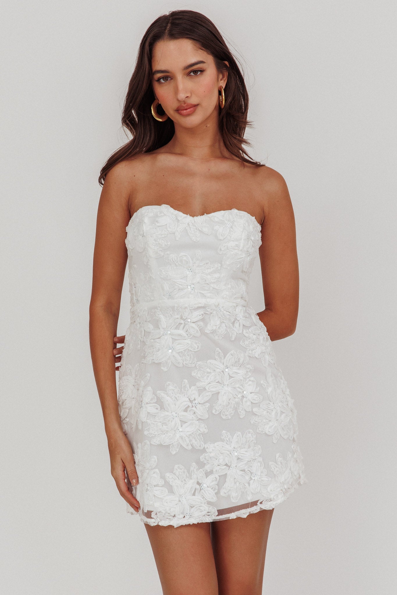 In Paris Embellished Flower Mini Dress White by Selfie Leslie Australia