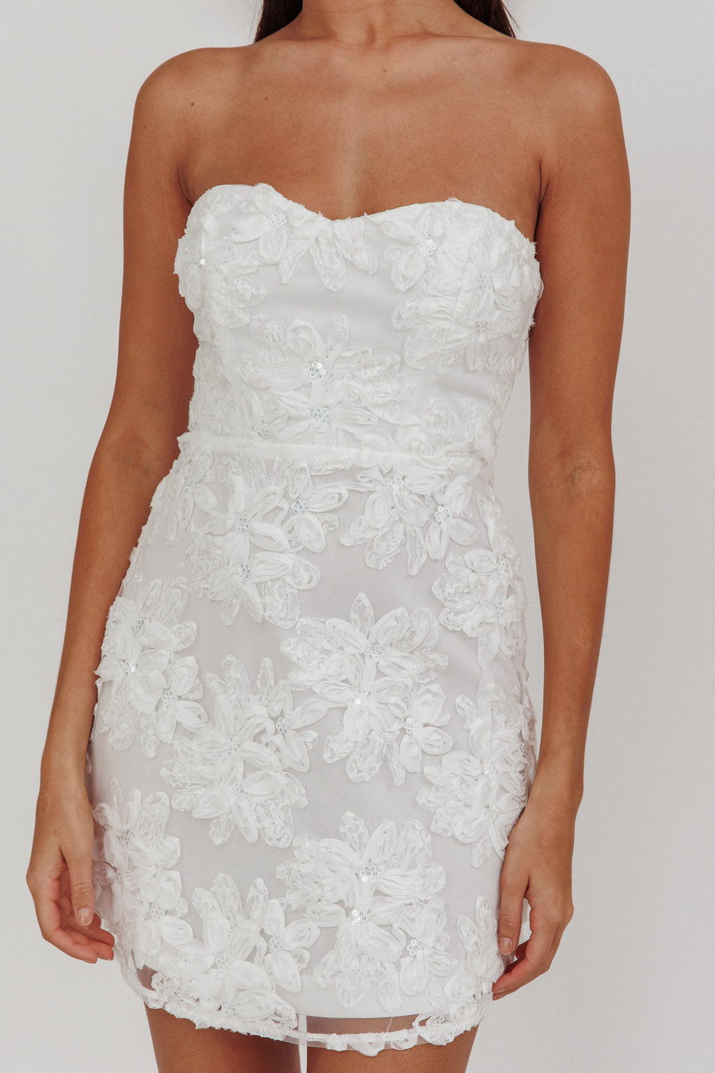 In Paris Embellished Flower Mini Dress White by Selfie Leslie Australia