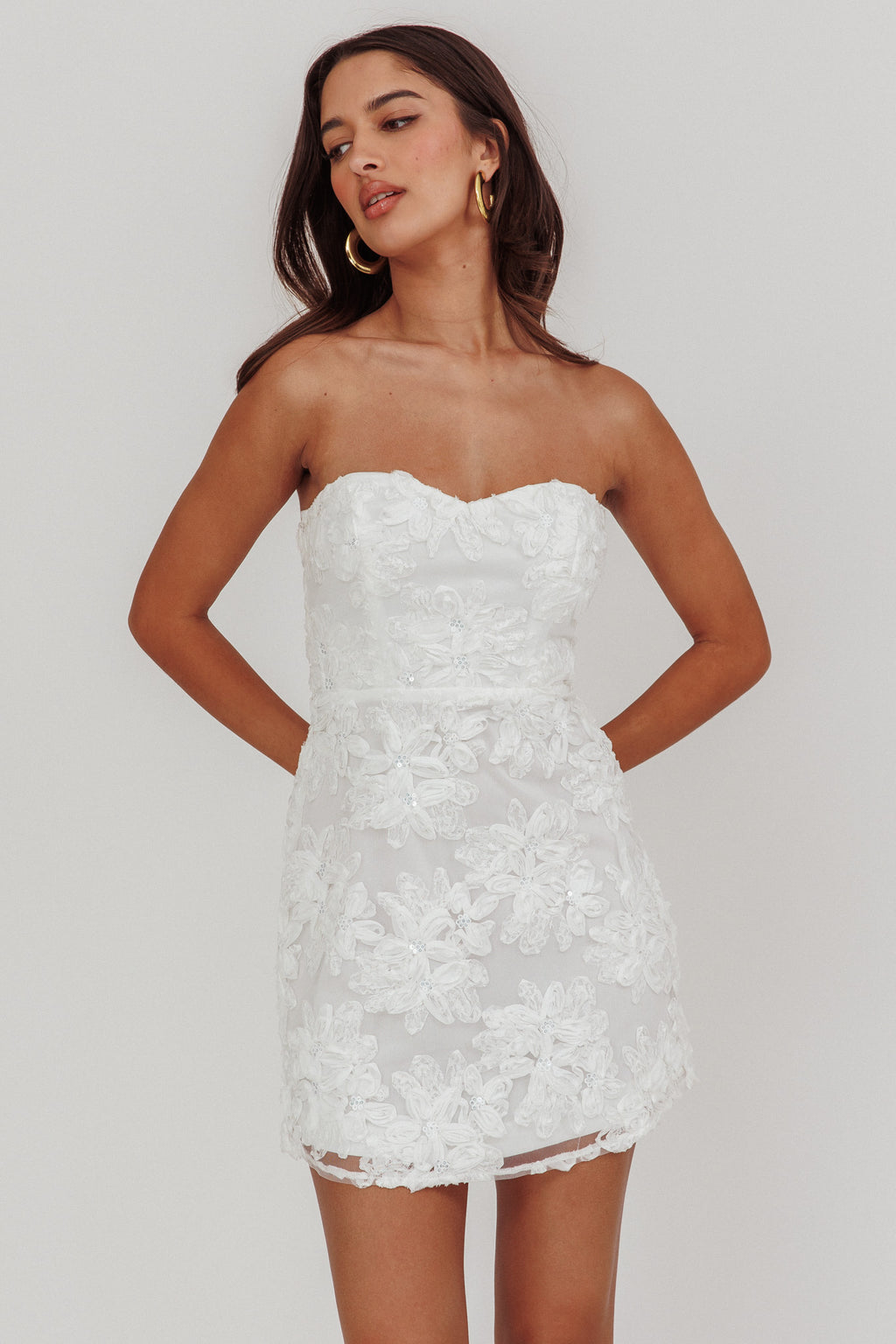 In Paris Embellished Flower Mini Dress White by Selfie Leslie Australia