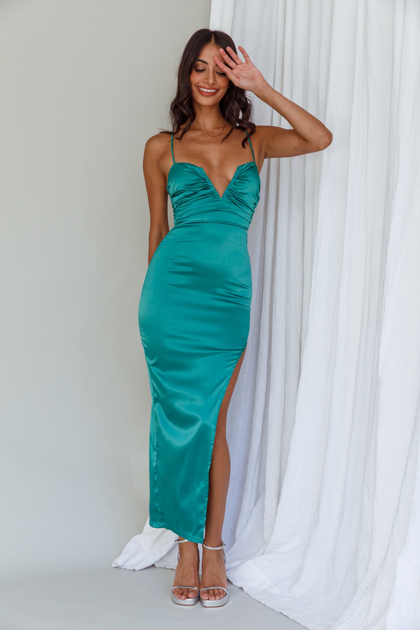 Dancing In September Thigh Split Dress Green by Selfie Leslie Australia