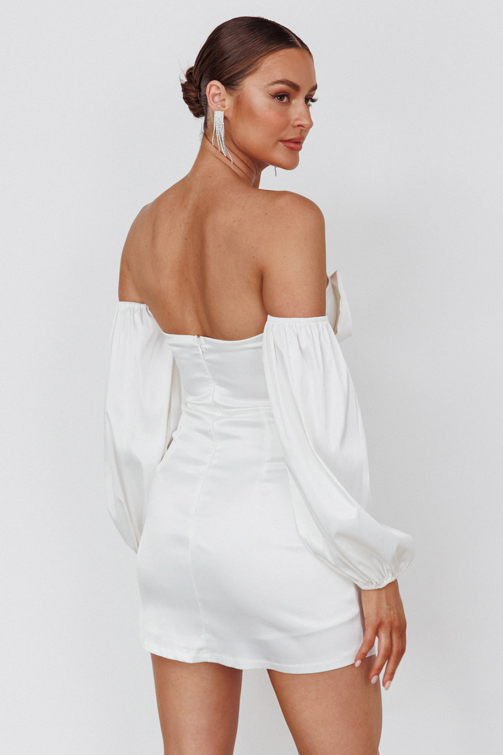 Lilly Off-Shoulder Bow Mini Dress White by Selfie Leslie Australia