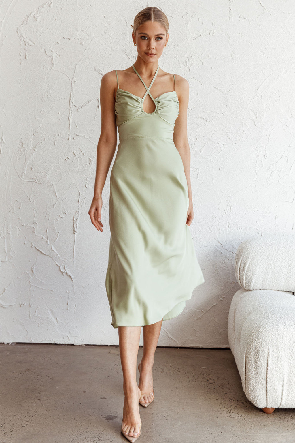 Emmalie Satin Midi Dress Sage by Selfie Leslie Australia