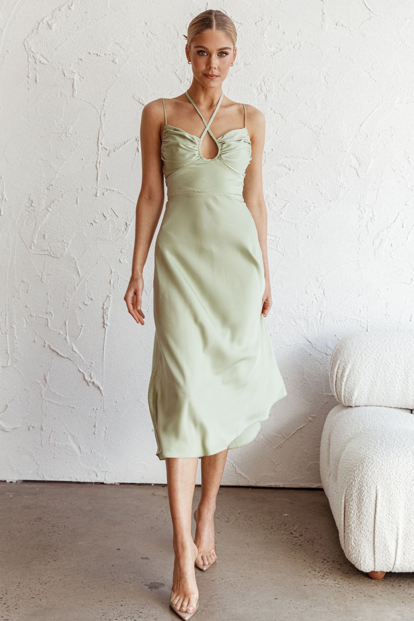 Emmalie Satin Midi Dress Sage by Selfie Leslie Australia