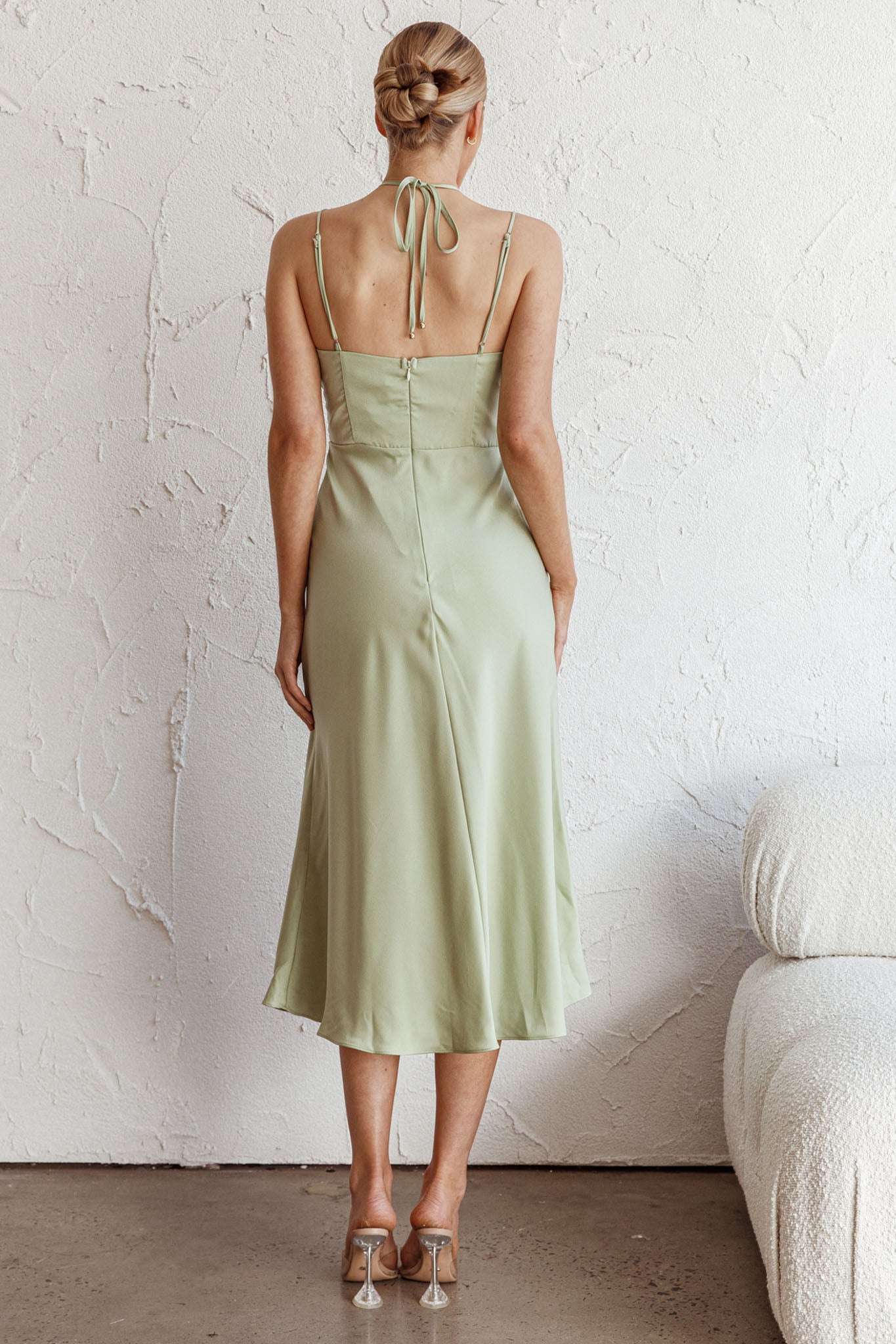 Emmalie Satin Midi Dress Sage by Selfie Leslie Australia
