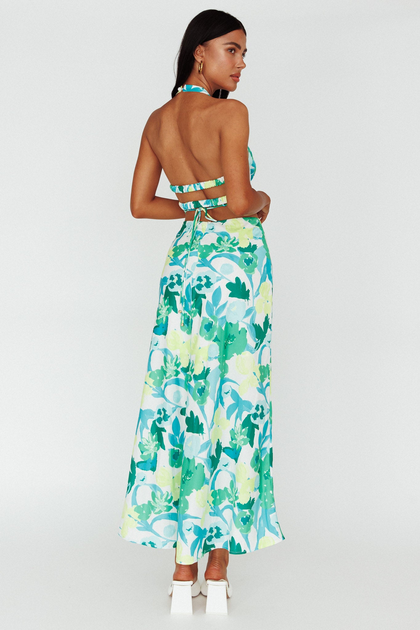 Tuscan Summers Cut-Out Midi Dress Floral Green by Selfie Leslie Australia
