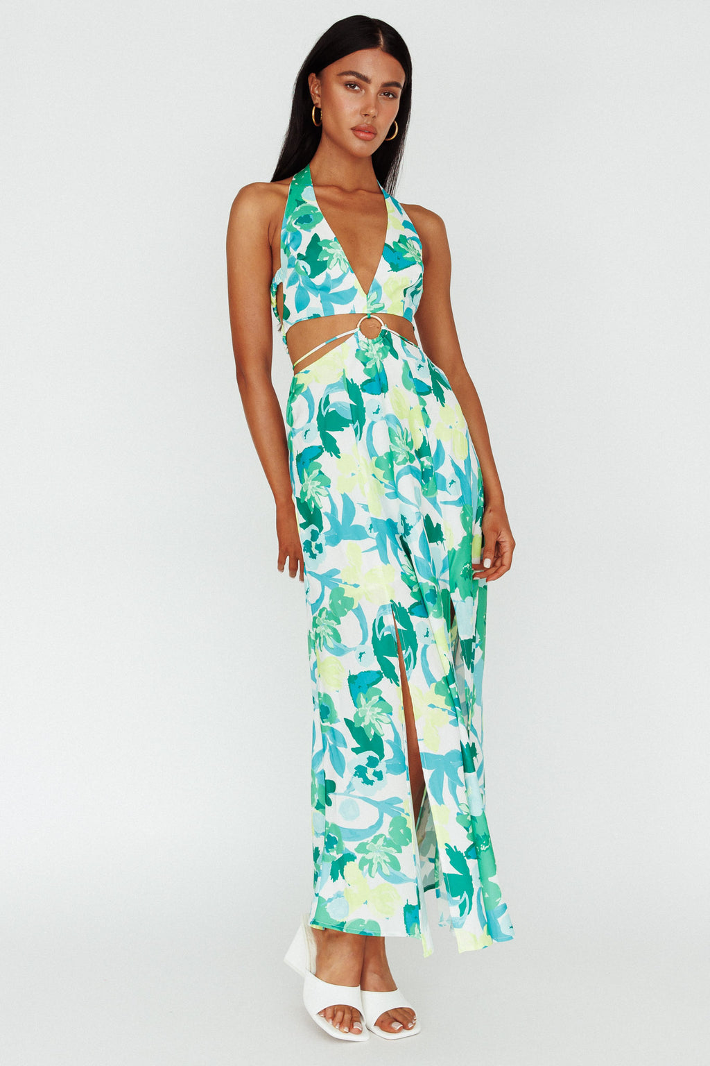 Tuscan Summers Cut-Out Midi Dress Floral Green by Selfie Leslie Australia