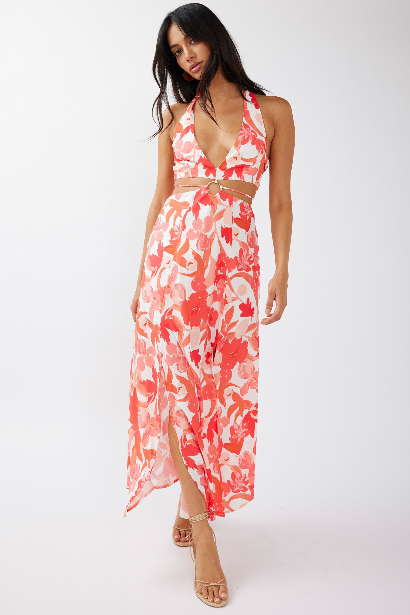 Tuscan Summers Cut-Out Midi Dress Floral Red by Selfie Leslie Australia