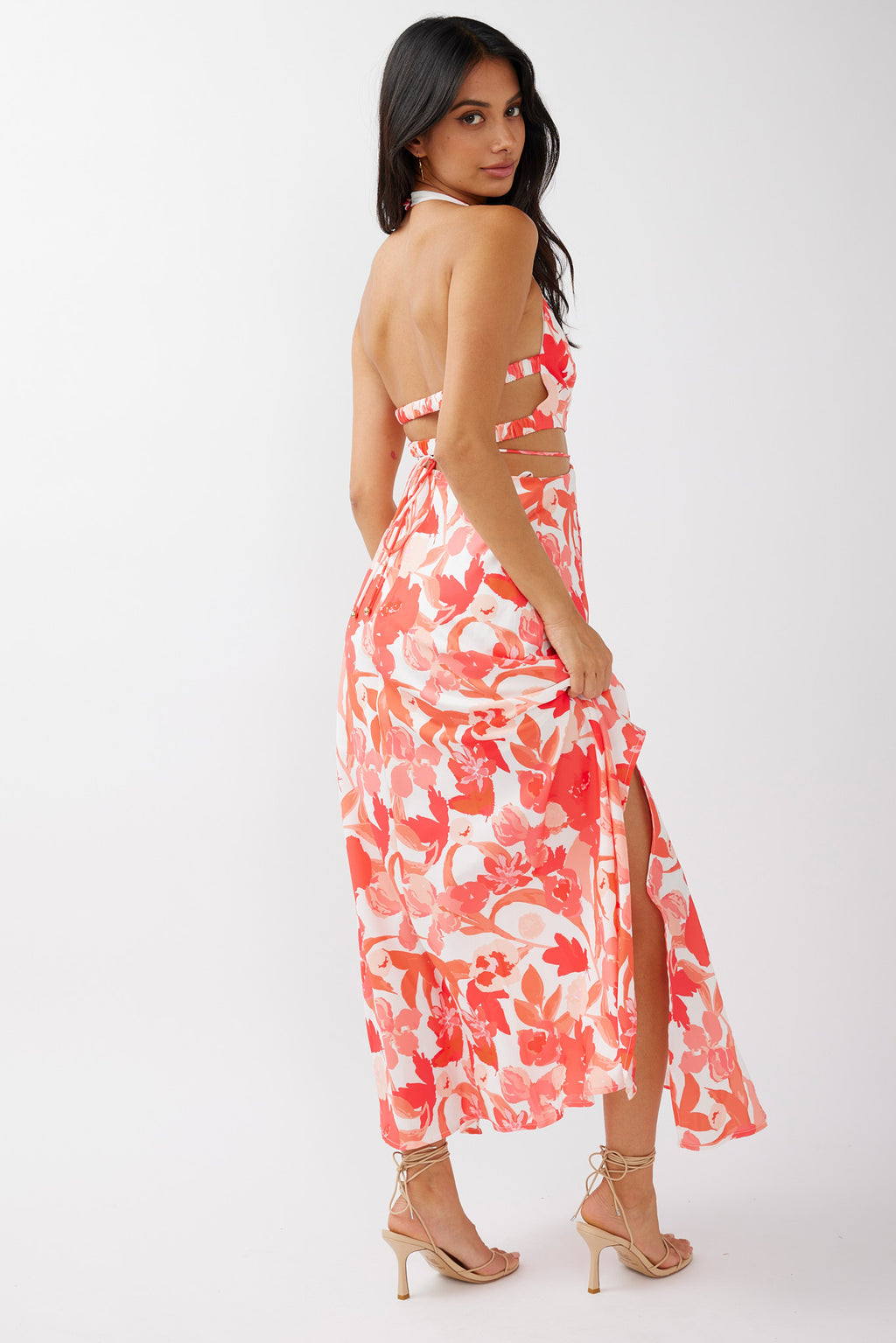 Tuscan Summers Cut-Out Midi Dress Floral Red by Selfie Leslie Australia
