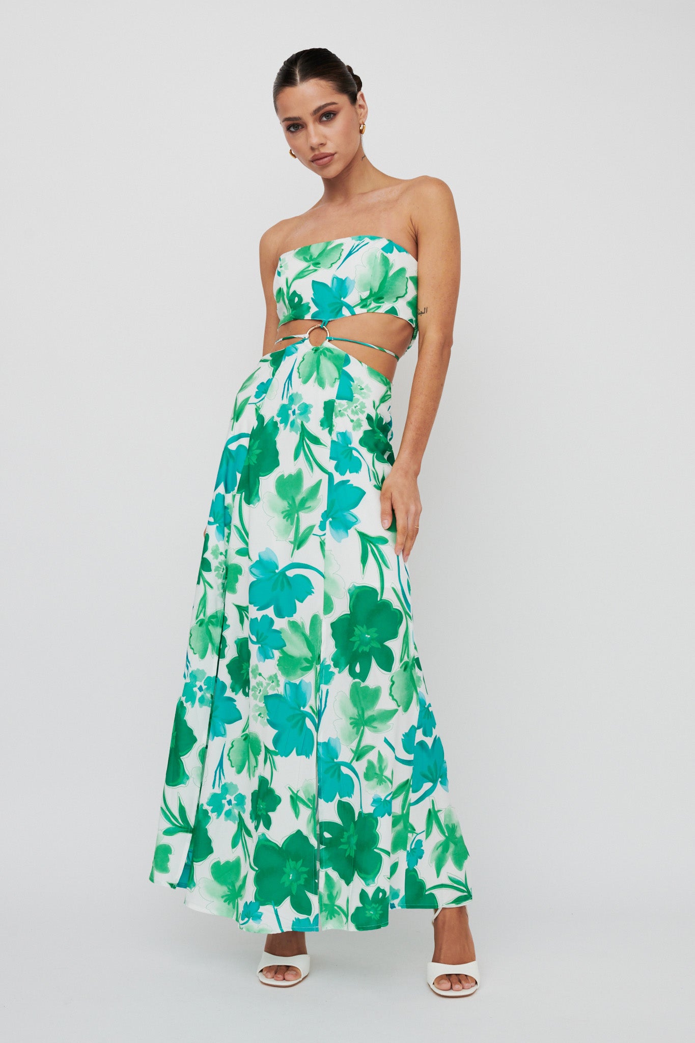 Tuscan Summers Strapless Cut-Out Midi Dress Green by Selfie Leslie Australia