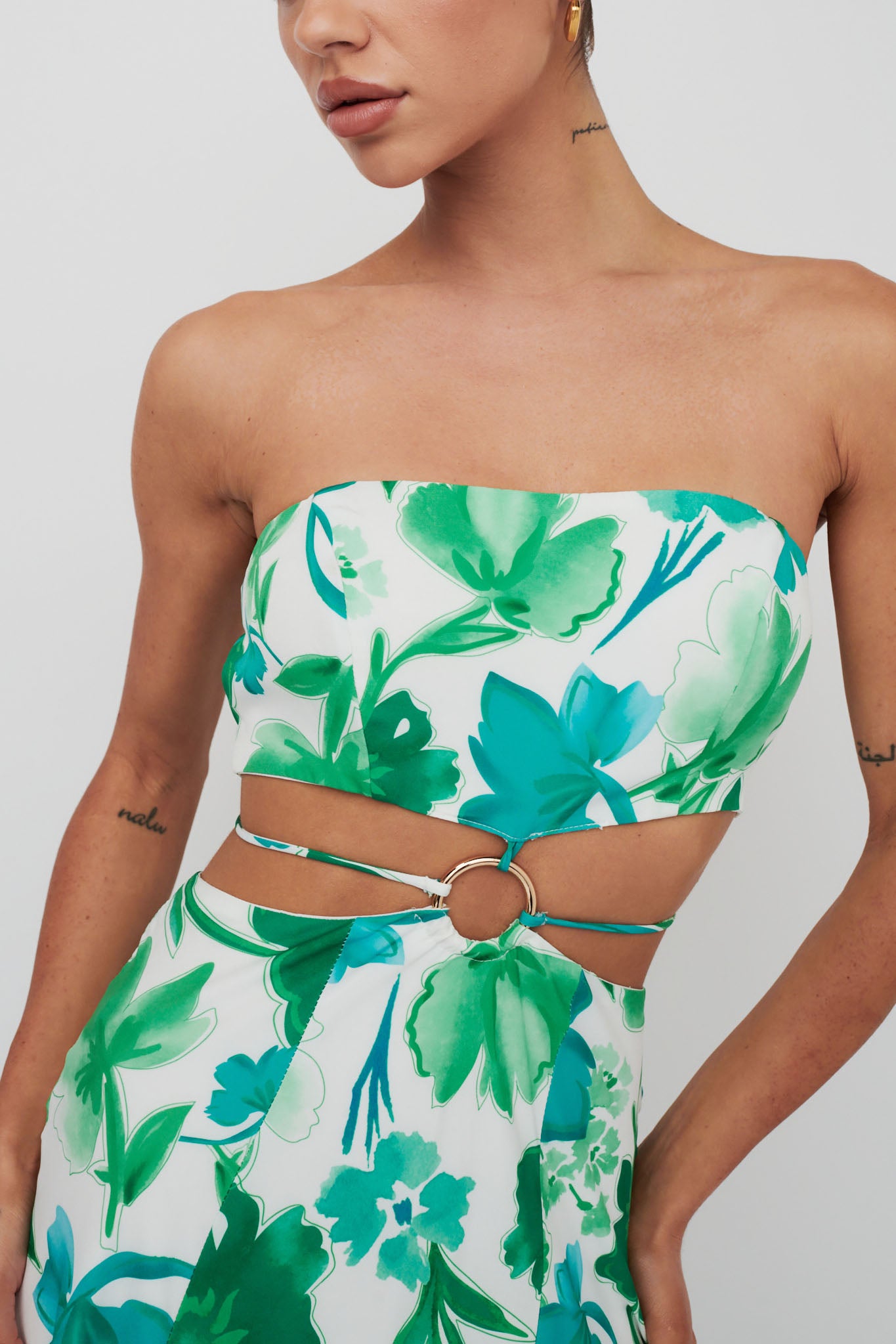 Tuscan Summers Strapless Cut-Out Midi Dress Green by Selfie Leslie Australia
