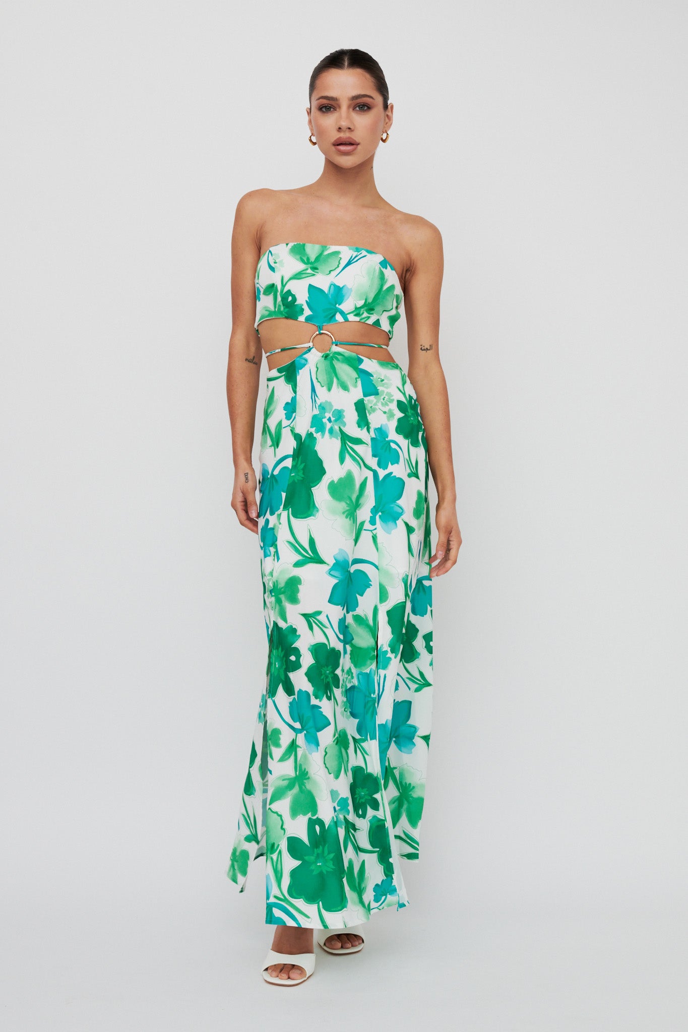 Tuscan Summers Strapless Cut-Out Midi Dress Green by Selfie Leslie Australia
