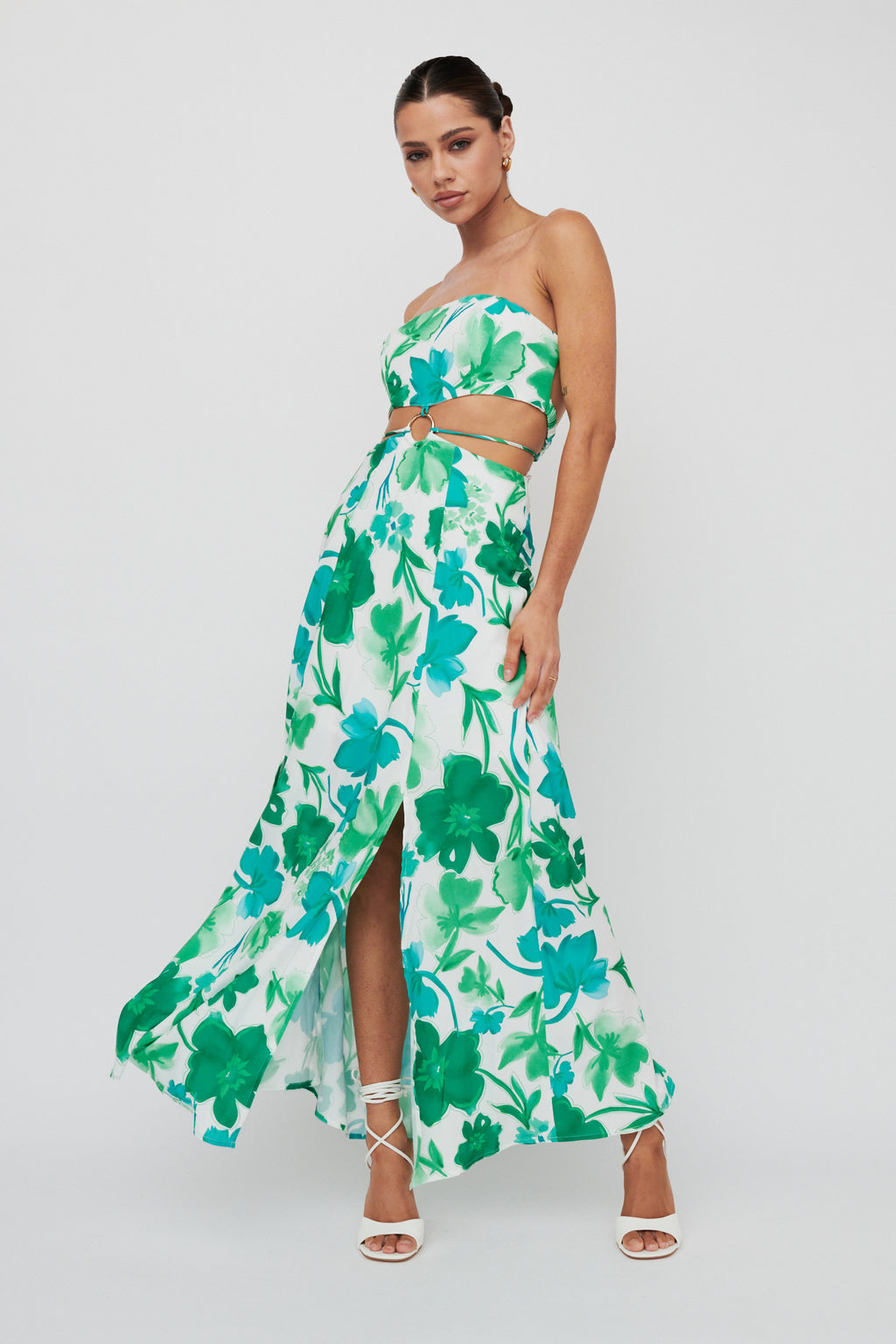 Tuscan Summers Strapless Cut-Out Midi Dress Green by Selfie Leslie Australia