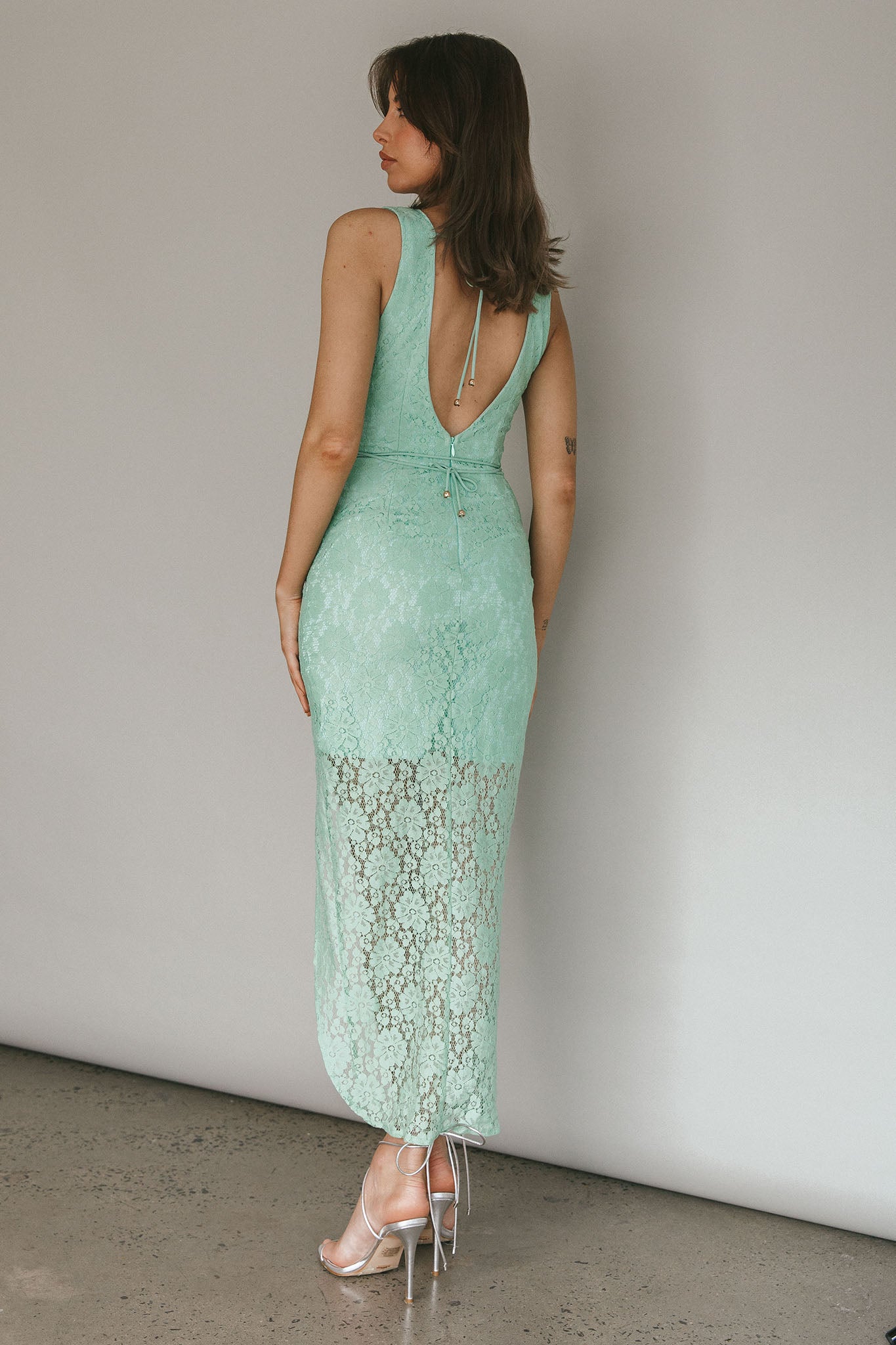 Piece Of Me Plunging Neckline Lace Dress Pistachio by Selfie Leslie Australia