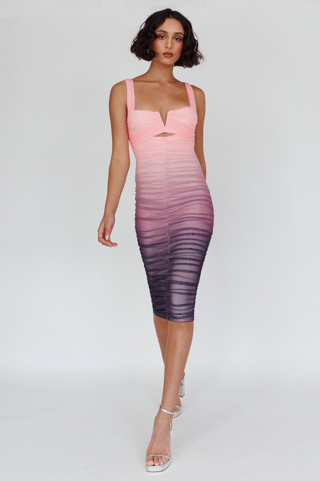 Nadia Ruched Midi Dress Gradient Pink by Selfie Leslie Australia