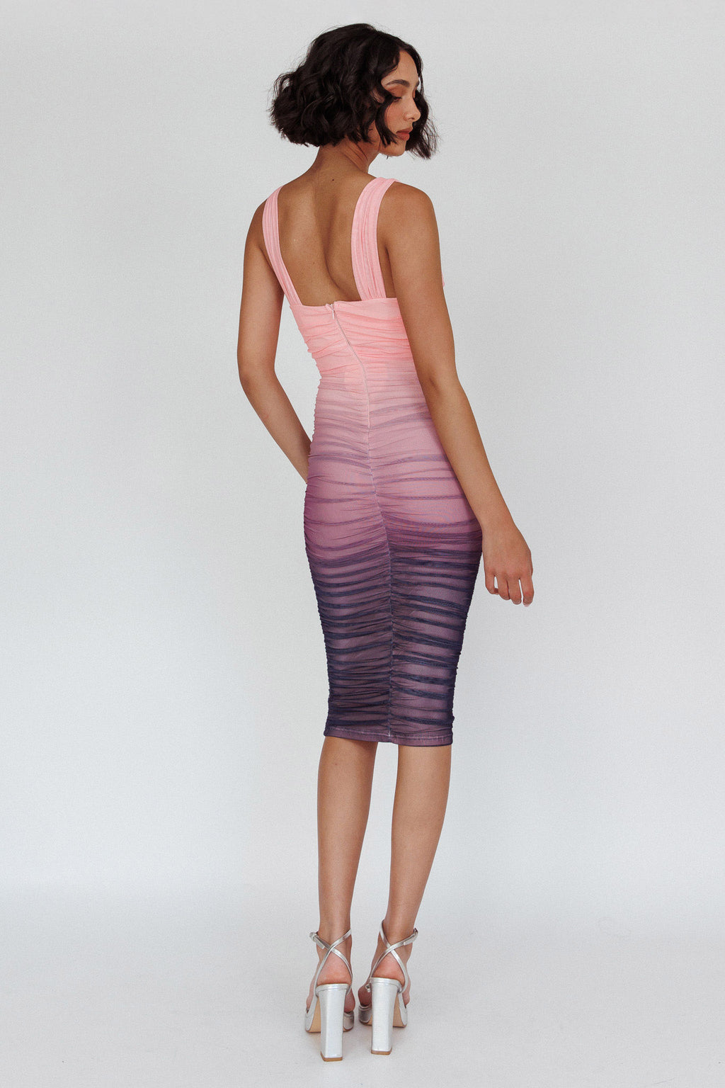 Nadia Ruched Midi Dress Gradient Pink by Selfie Leslie Australia