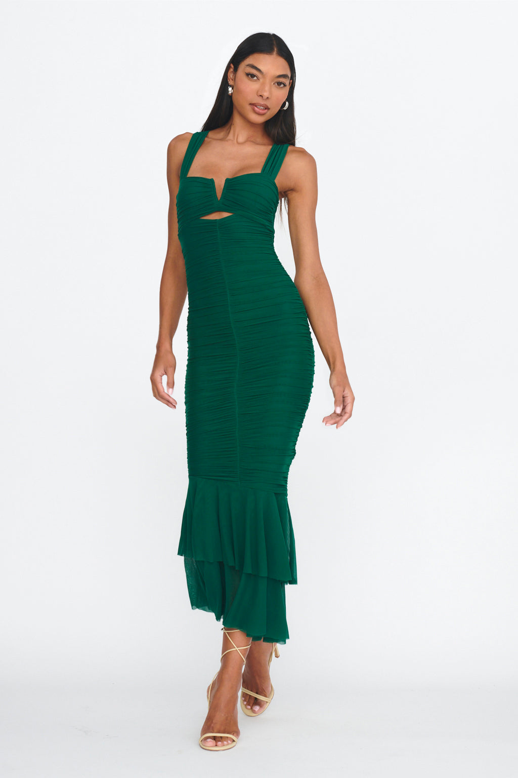 Nadia Ruched Fishtail Maxi Dress Green by Selfie Leslie Australia