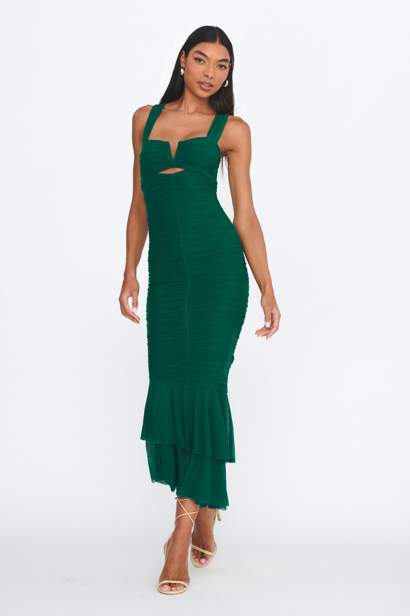 Nadia Ruched Fishtail Maxi Dress Green by Selfie Leslie Australia