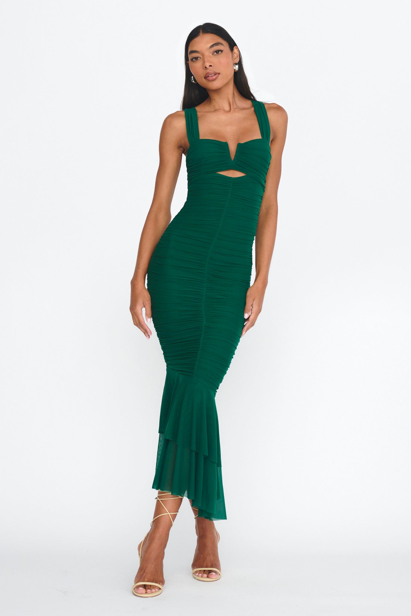Nadia Ruched Fishtail Maxi Dress Green by Selfie Leslie Australia