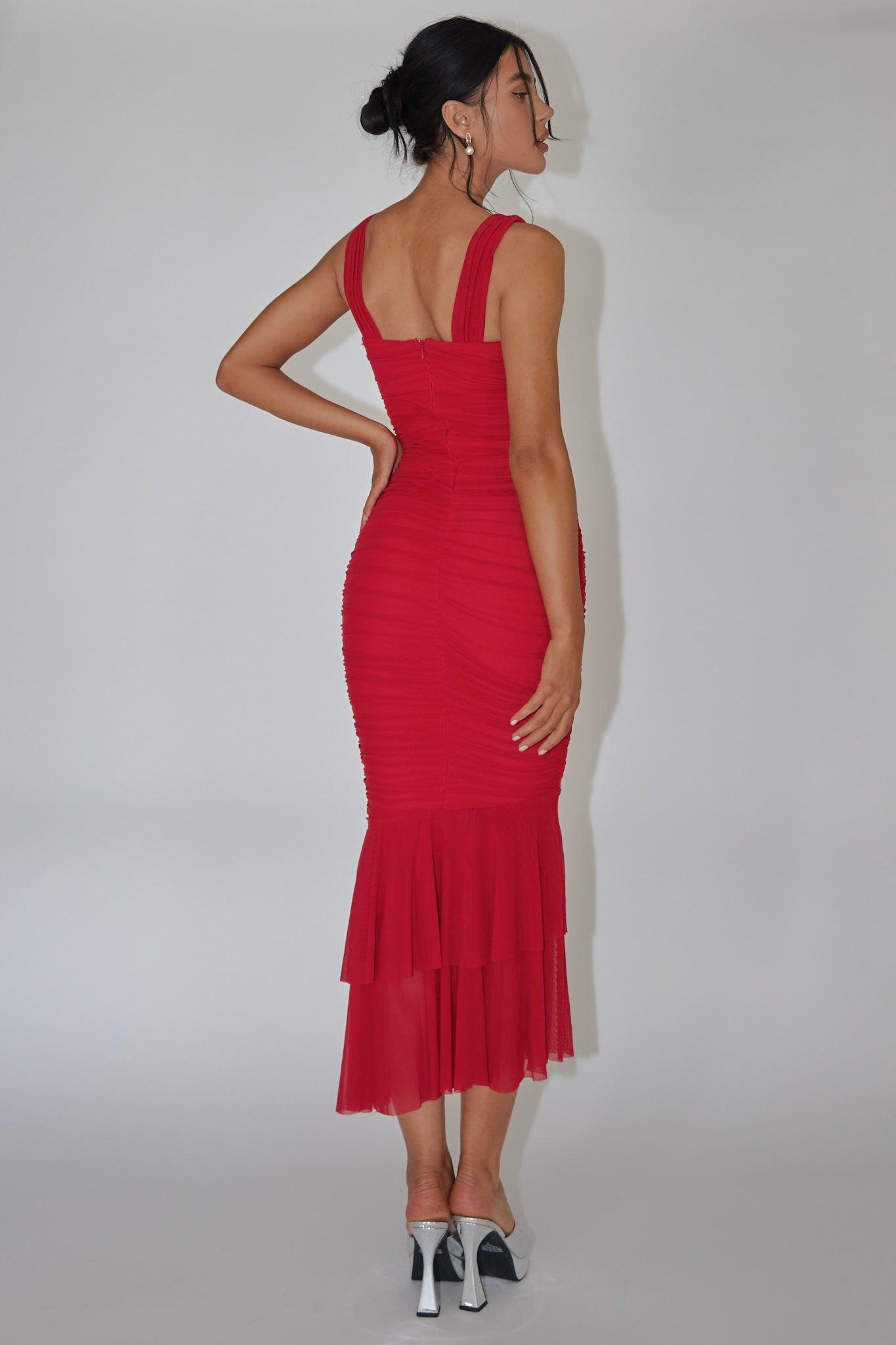 Nadia Ruched Fishtail Maxi Dress Red by Selfie Leslie Australia