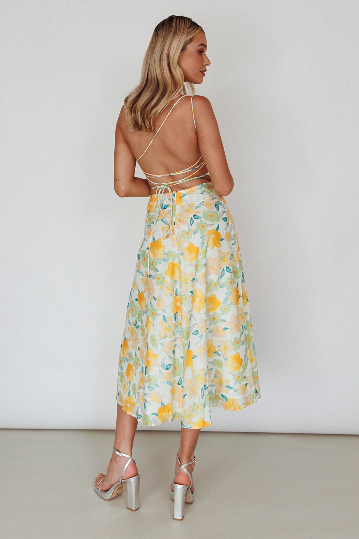 Halia One-Shoulder A-Line Midi Dress Floral Yellow by Selfie Leslie Australia