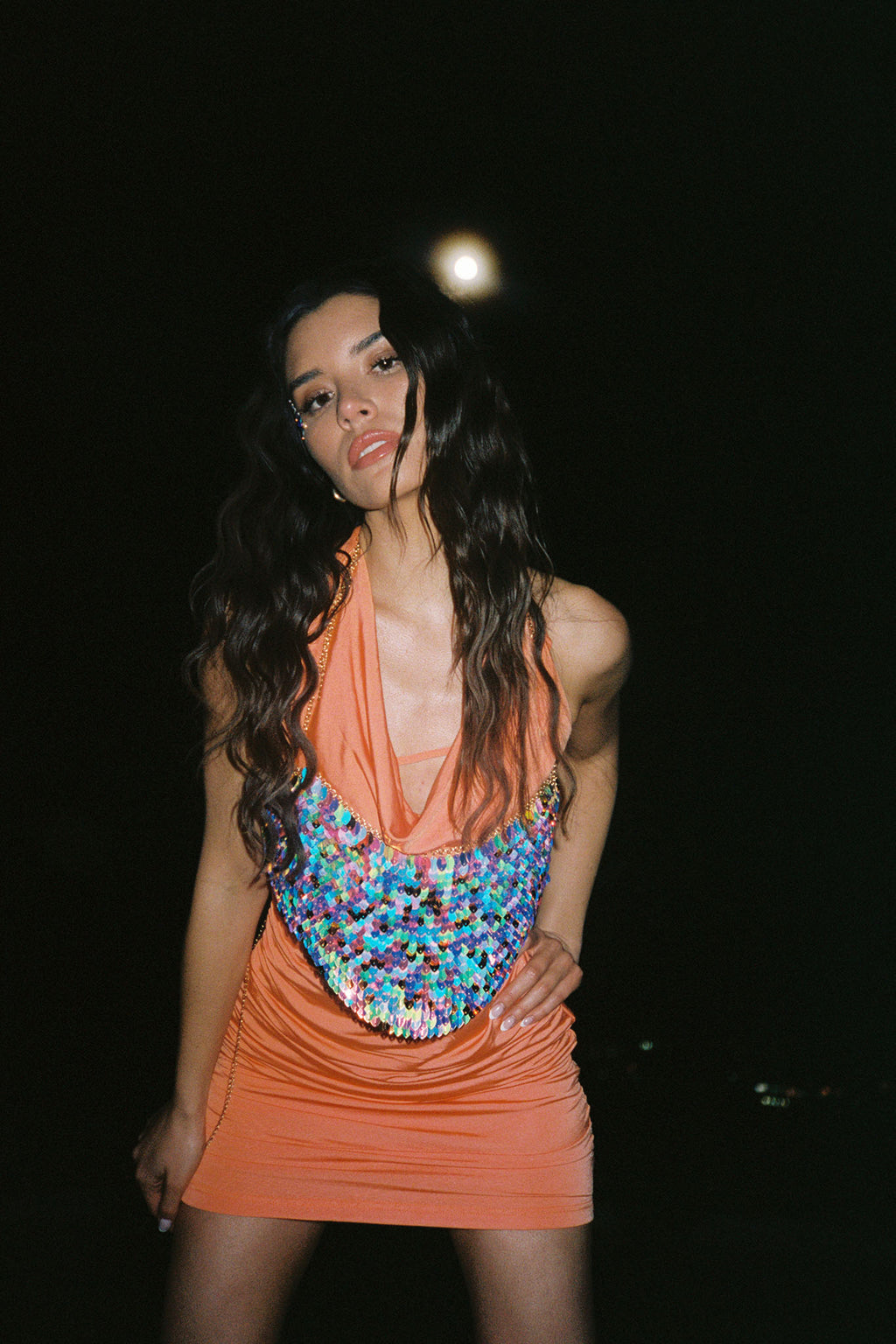 Show Girl Ruched Halterneck Mini Dress Coral by Selfie Leslie Australia