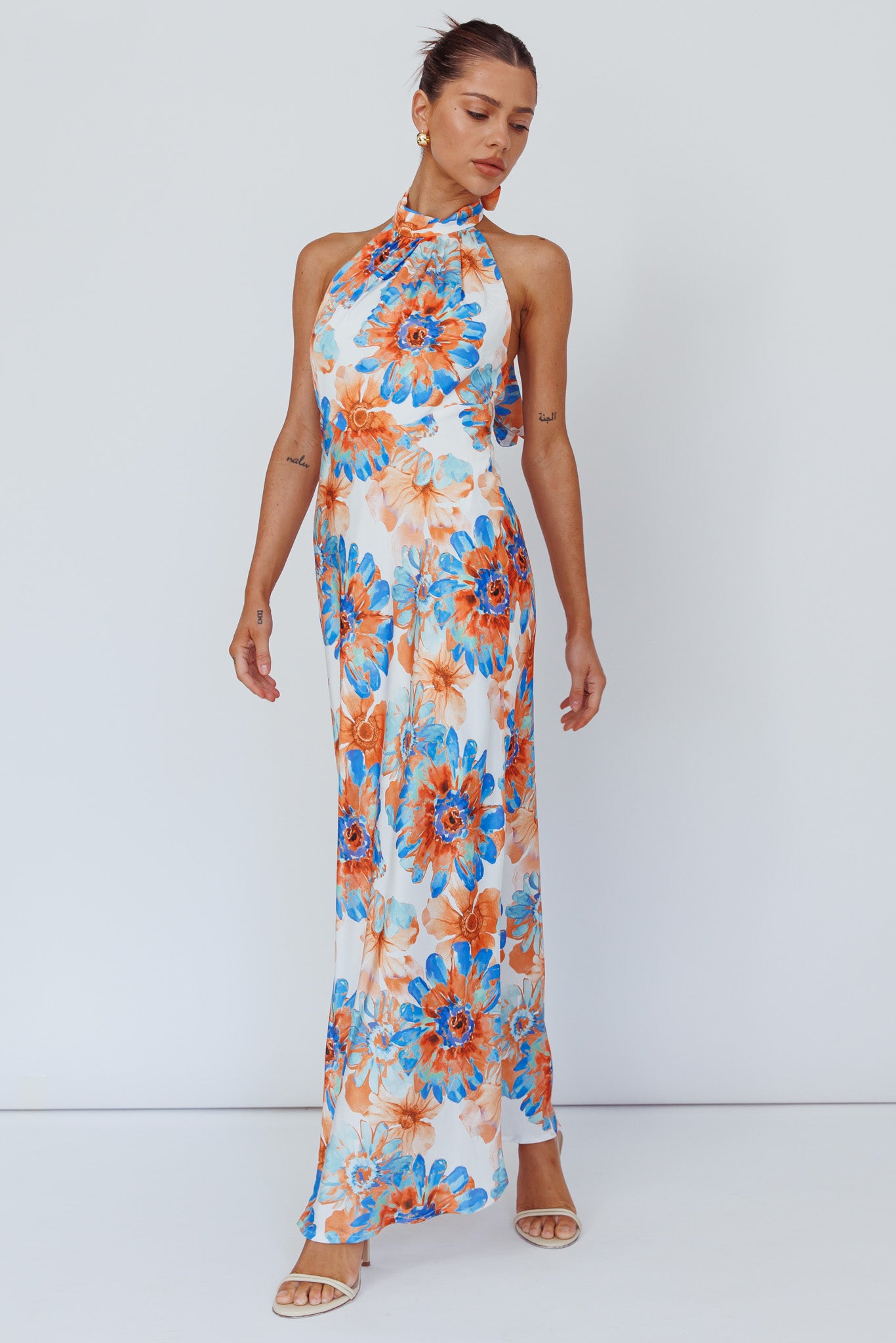 Shana Halterneck Maxi Dress Flowers Blue by Selfie Leslie Australia