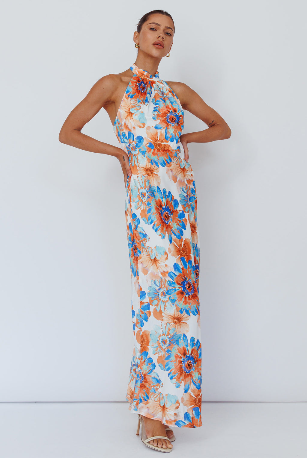 Shana Halterneck Maxi Dress Flowers Blue by Selfie Leslie Australia