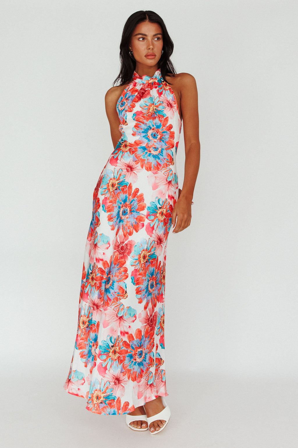 Shana Halterneck Maxi Dress Flowers Pink by Selfie Leslie Australia