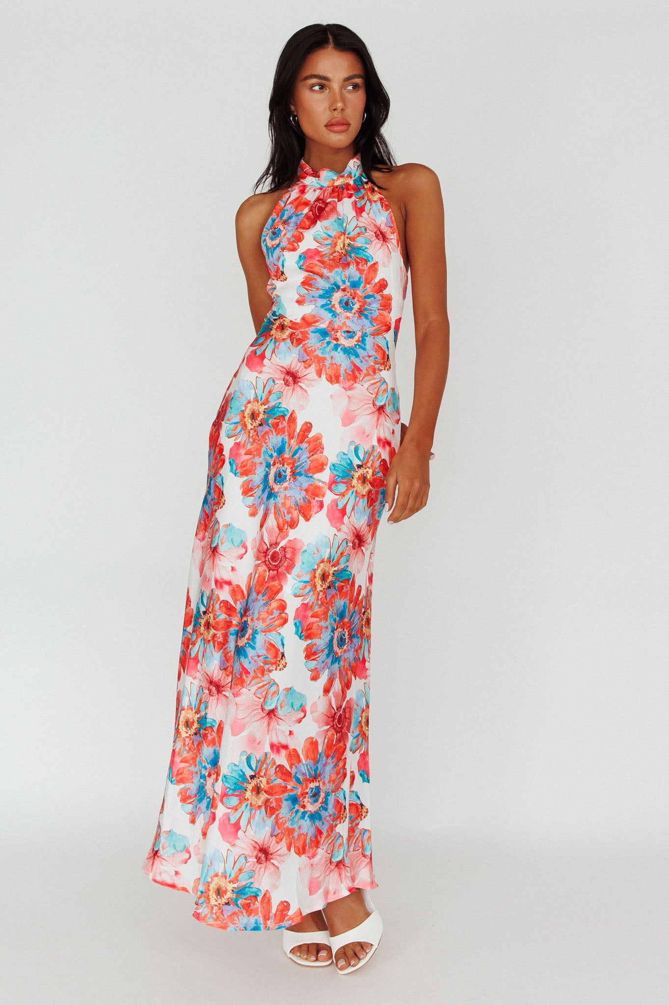 Shana Halterneck Maxi Dress Flowers Pink by Selfie Leslie Australia