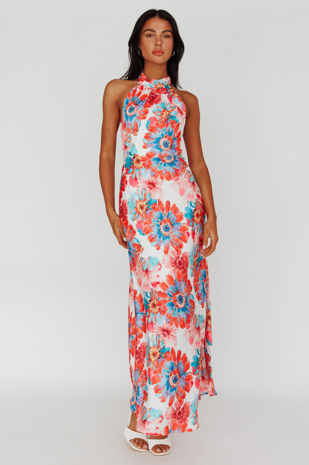 Shana Halterneck Maxi Dress Flowers Pink by Selfie Leslie Australia