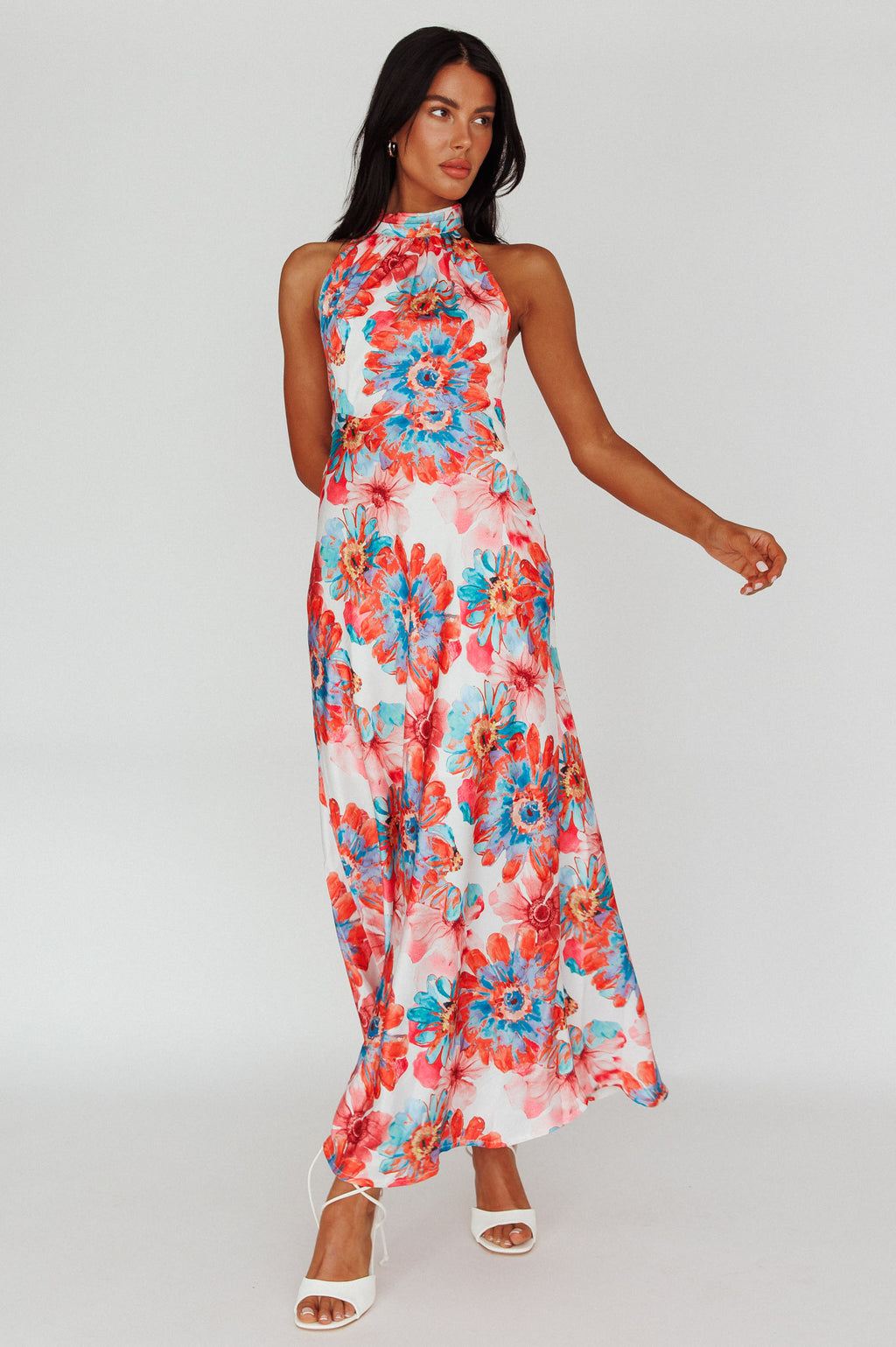 Shana Halterneck Maxi Dress Flowers Pink by Selfie Leslie Australia