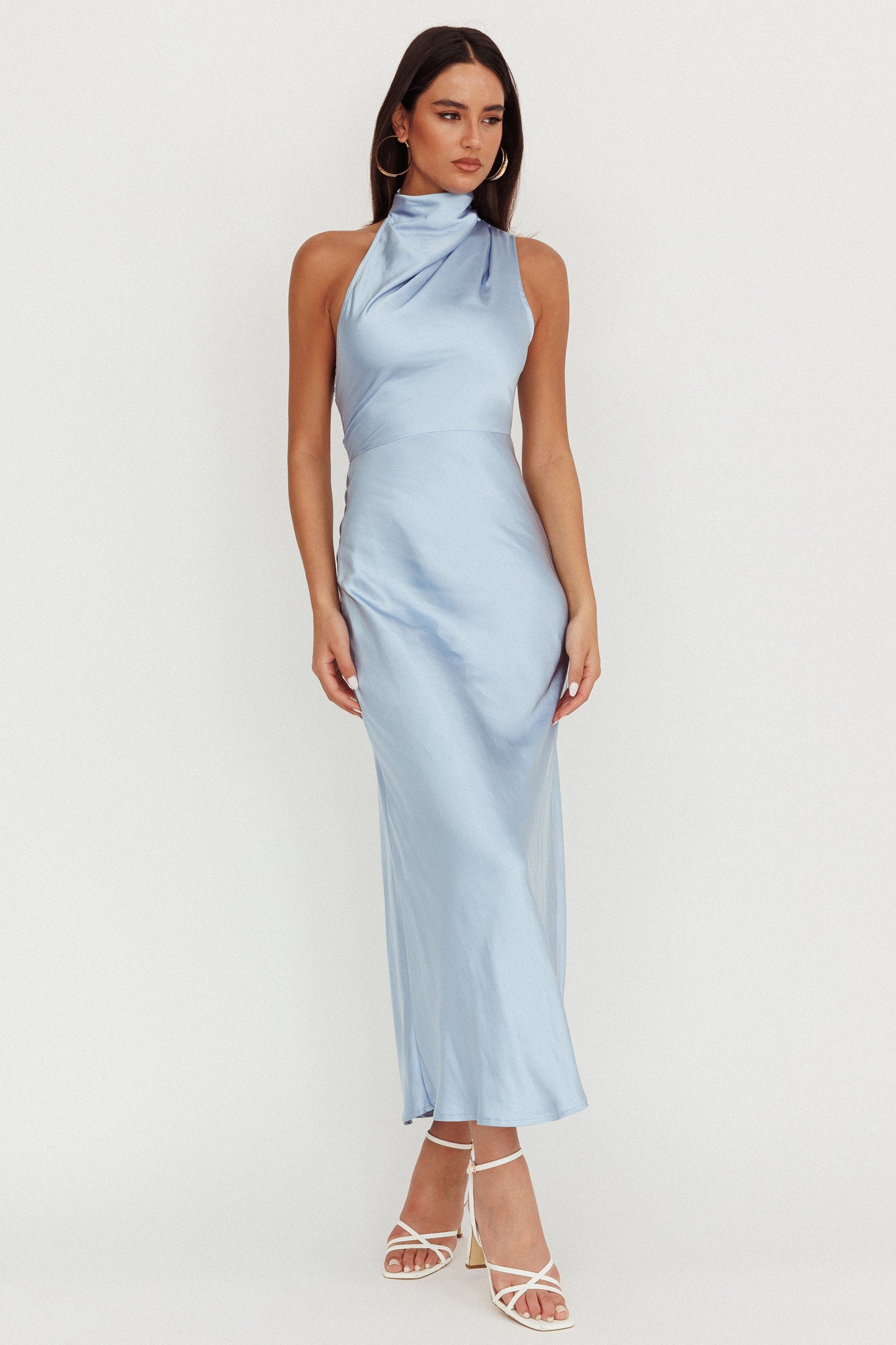 Shana Halterneck Maxi Dress Blue by Selfie Leslie Australia