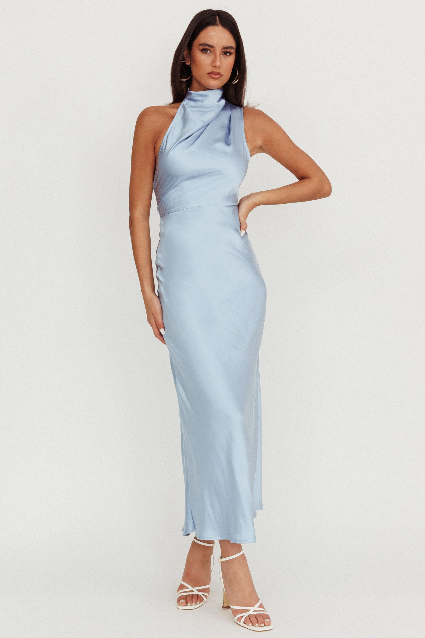 Shana Halterneck Maxi Dress Blue by Selfie Leslie Australia