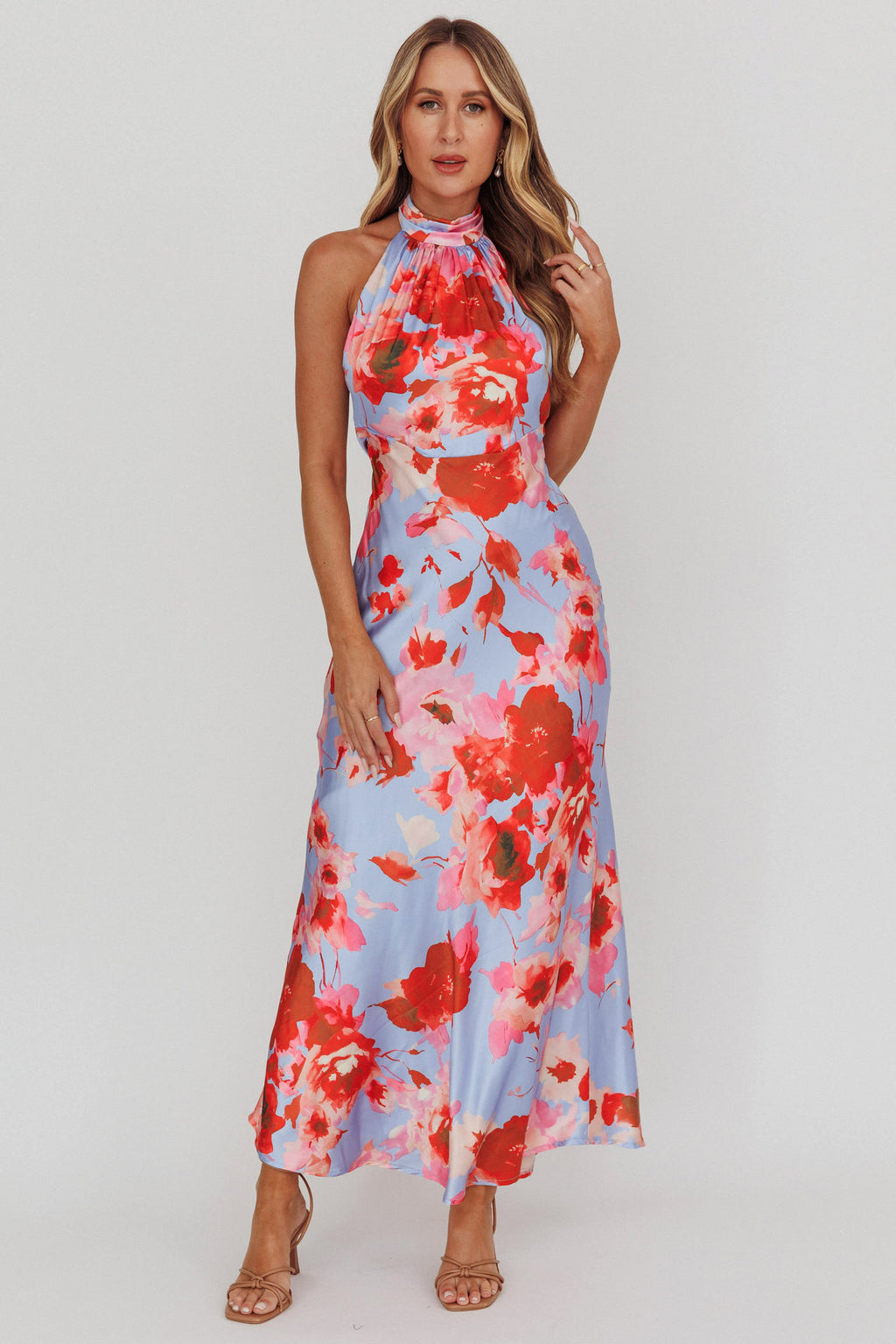 Shana Halterneck Maxi Dress Roses Blue by Selfie Leslie Australia
