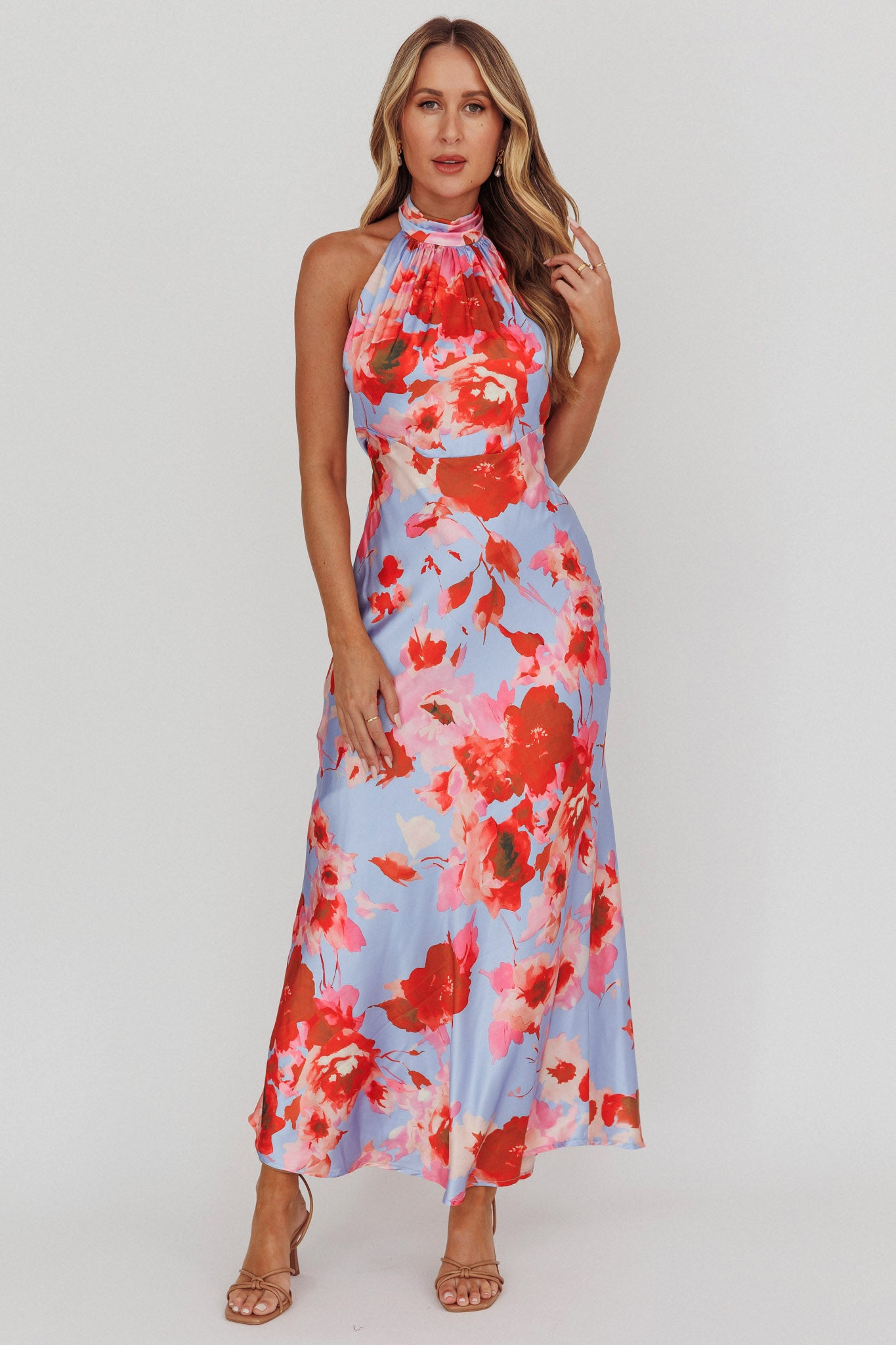 Shana Halterneck Maxi Dress Roses Blue by Selfie Leslie Australia