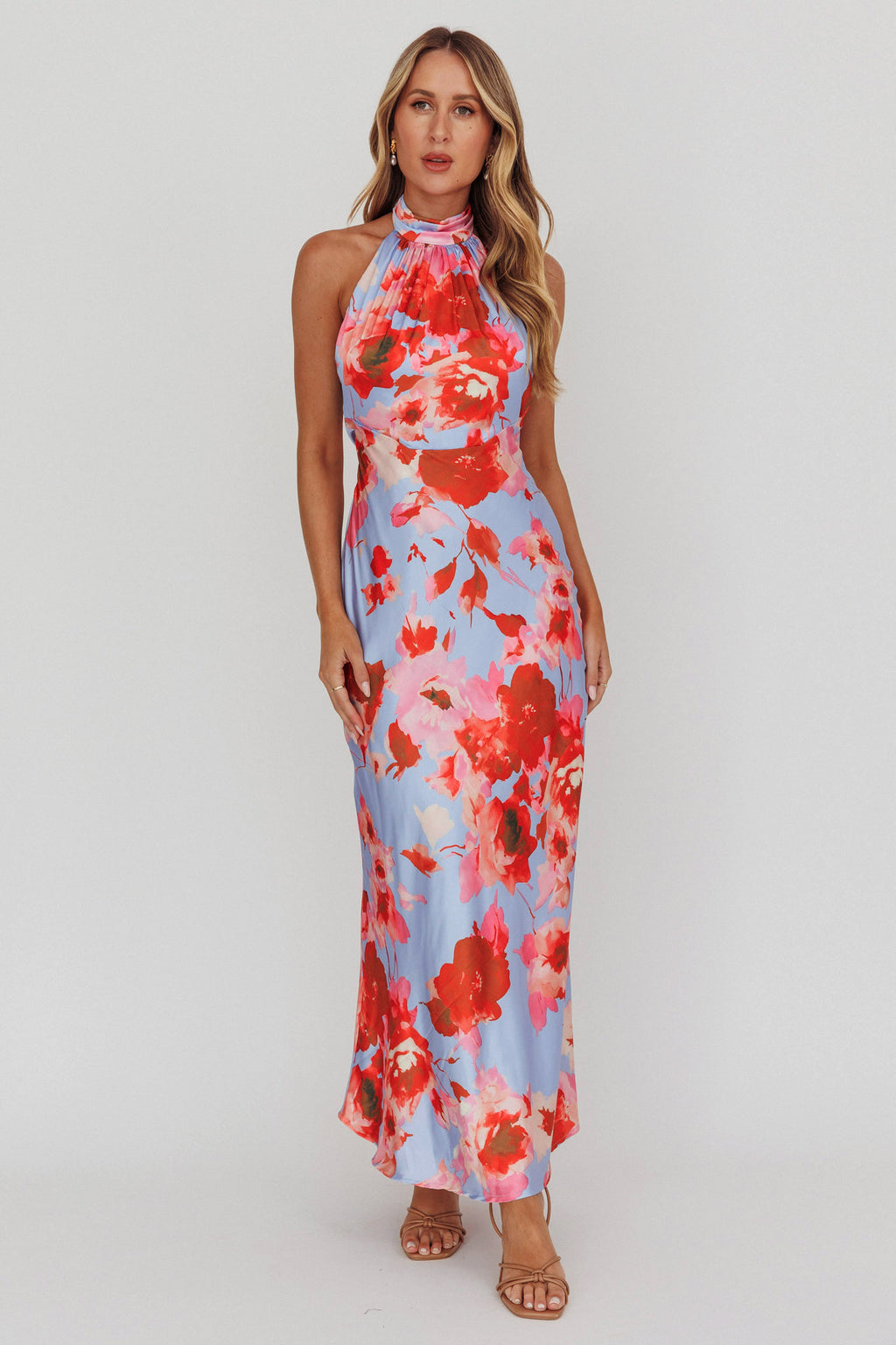 Shana Halterneck Maxi Dress Roses Blue by Selfie Leslie Australia