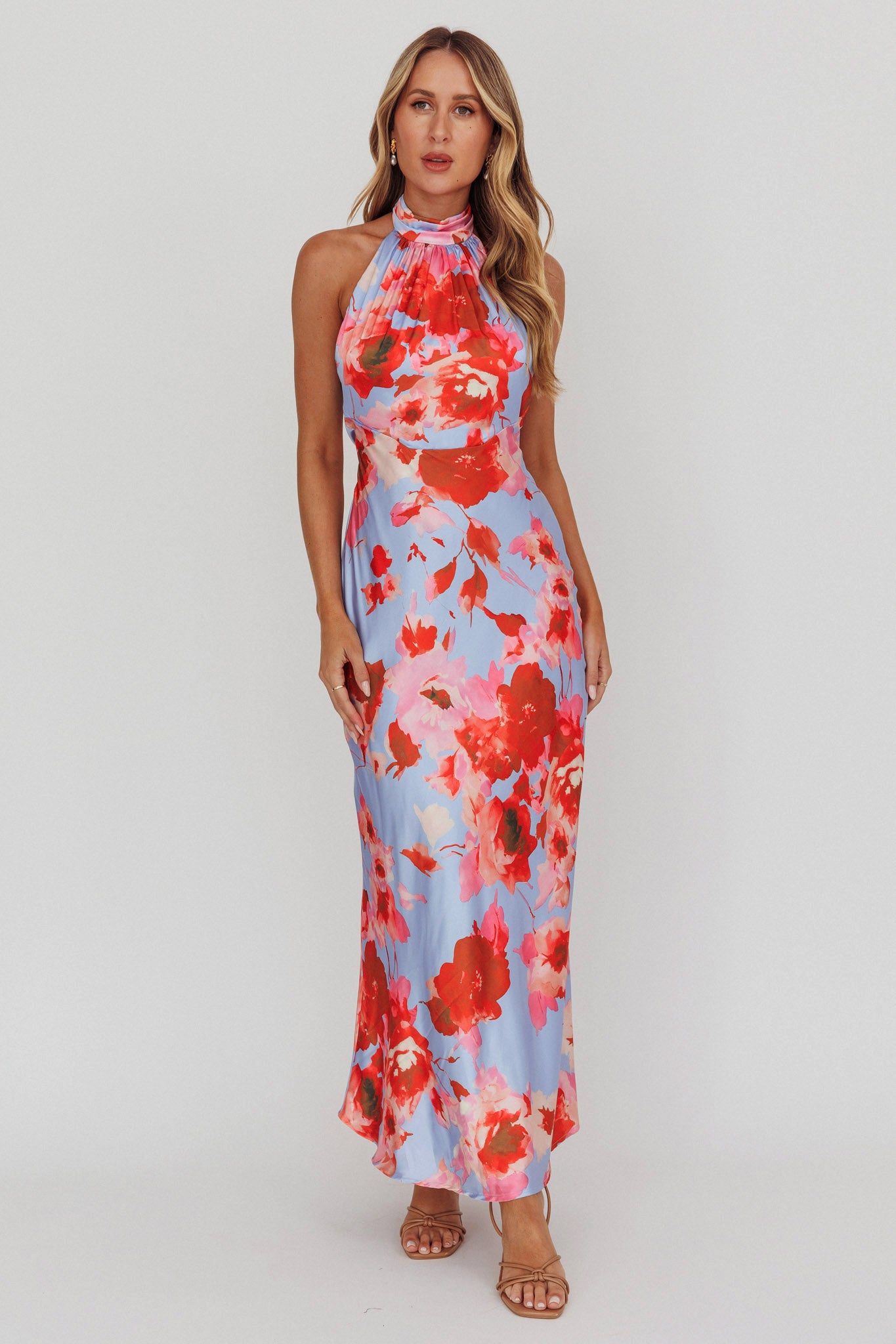 Shana Halterneck Maxi Dress Roses Blue by Selfie Leslie Australia