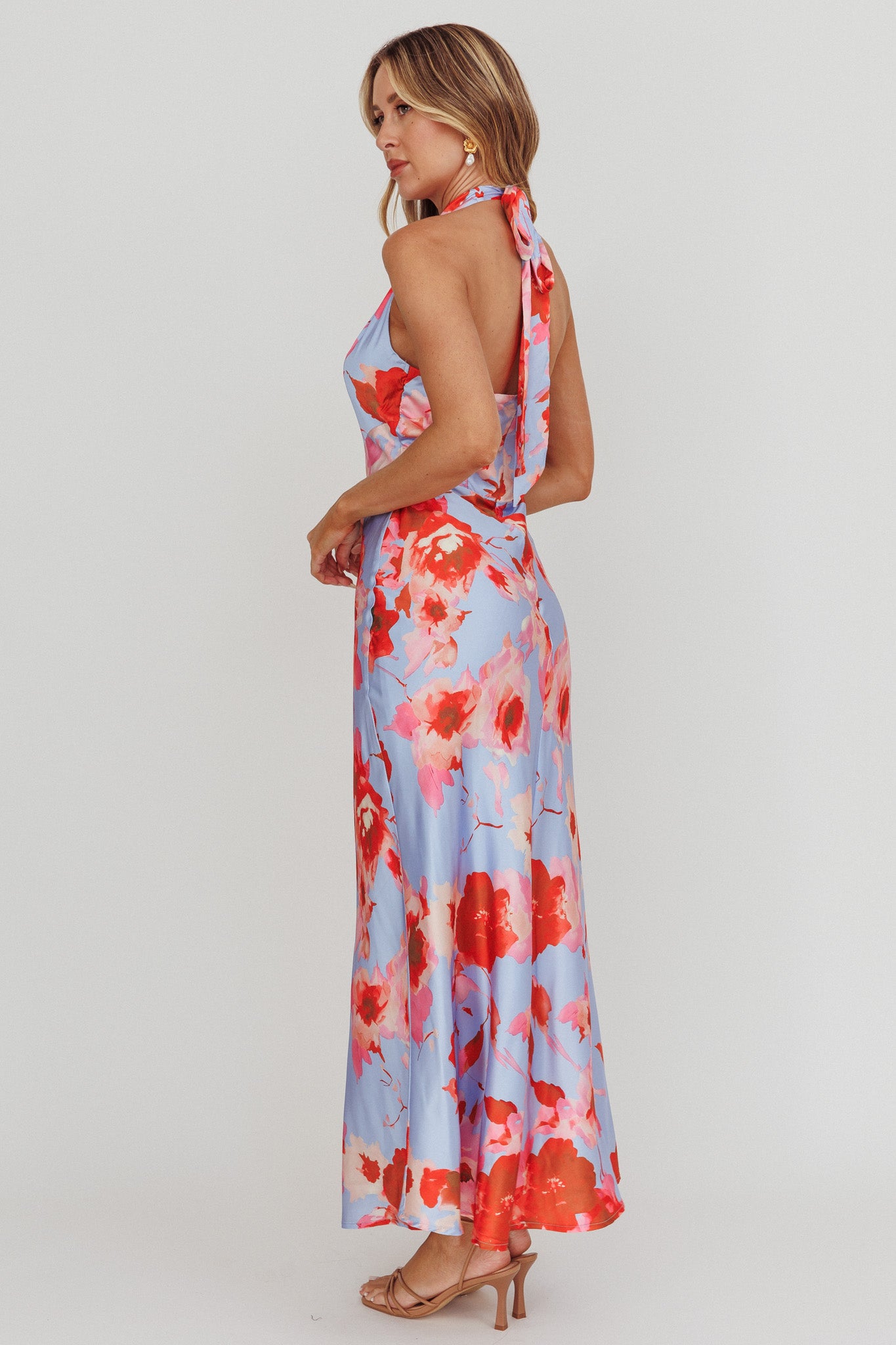 Shana Halterneck Maxi Dress Roses Blue by Selfie Leslie Australia