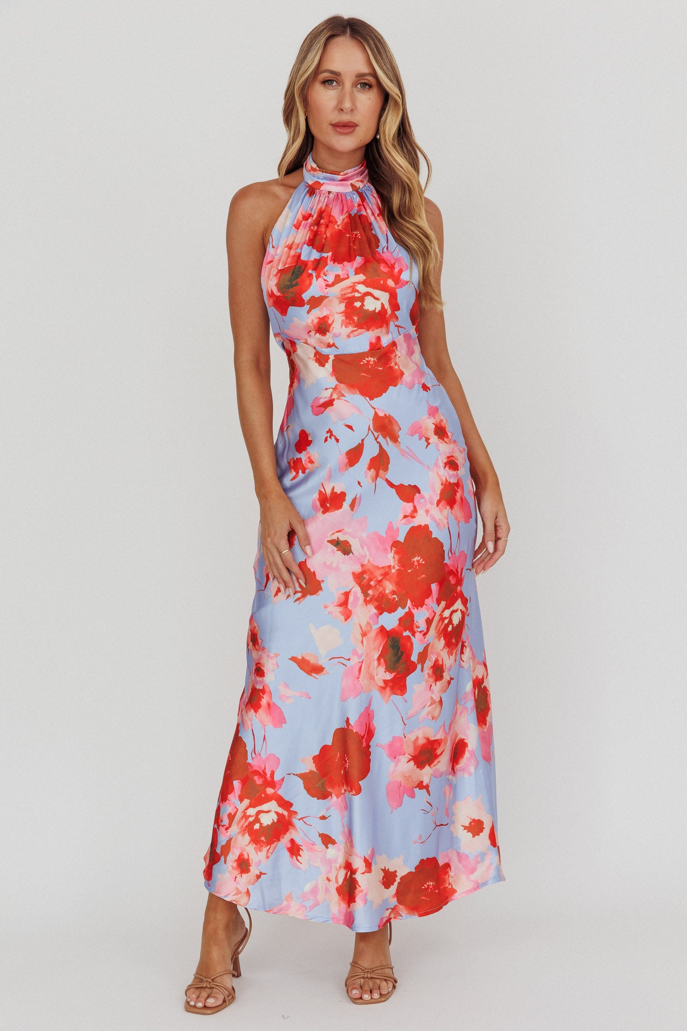 Shana Halterneck Maxi Dress Roses Blue by Selfie Leslie Australia