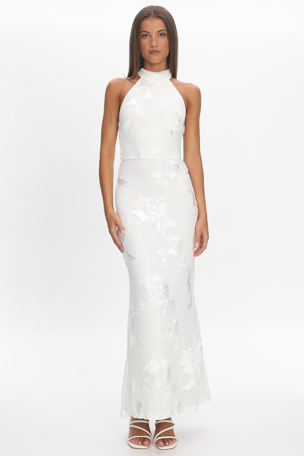 Shana Halterneck Maxi Dress Embellished White by Selfie Leslie Australia