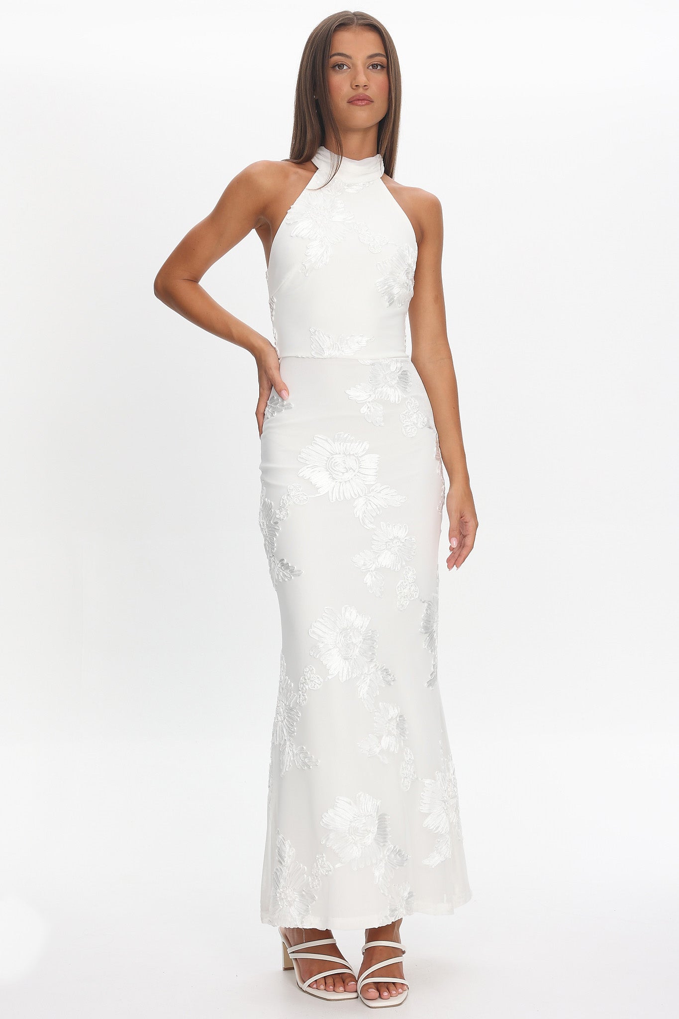 Shana Halterneck Maxi Dress Embellished White by Selfie Leslie Australia