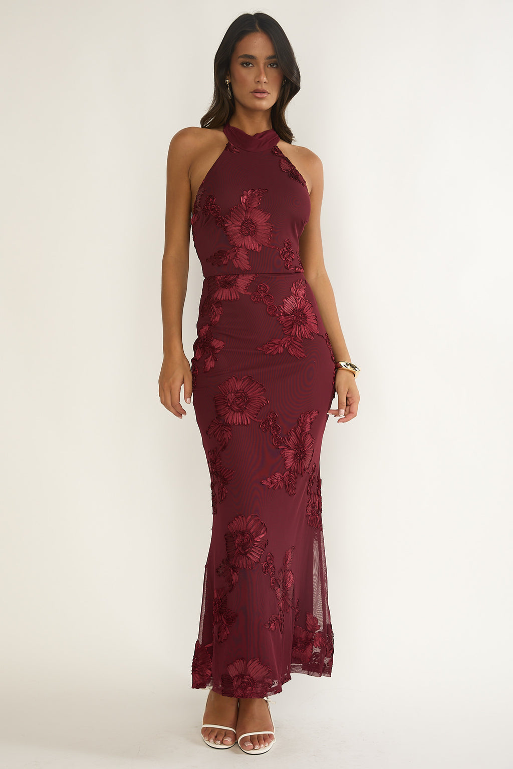 Shana Halterneck Maxi Dress Embellished Wine by Selfie Leslie Australia
