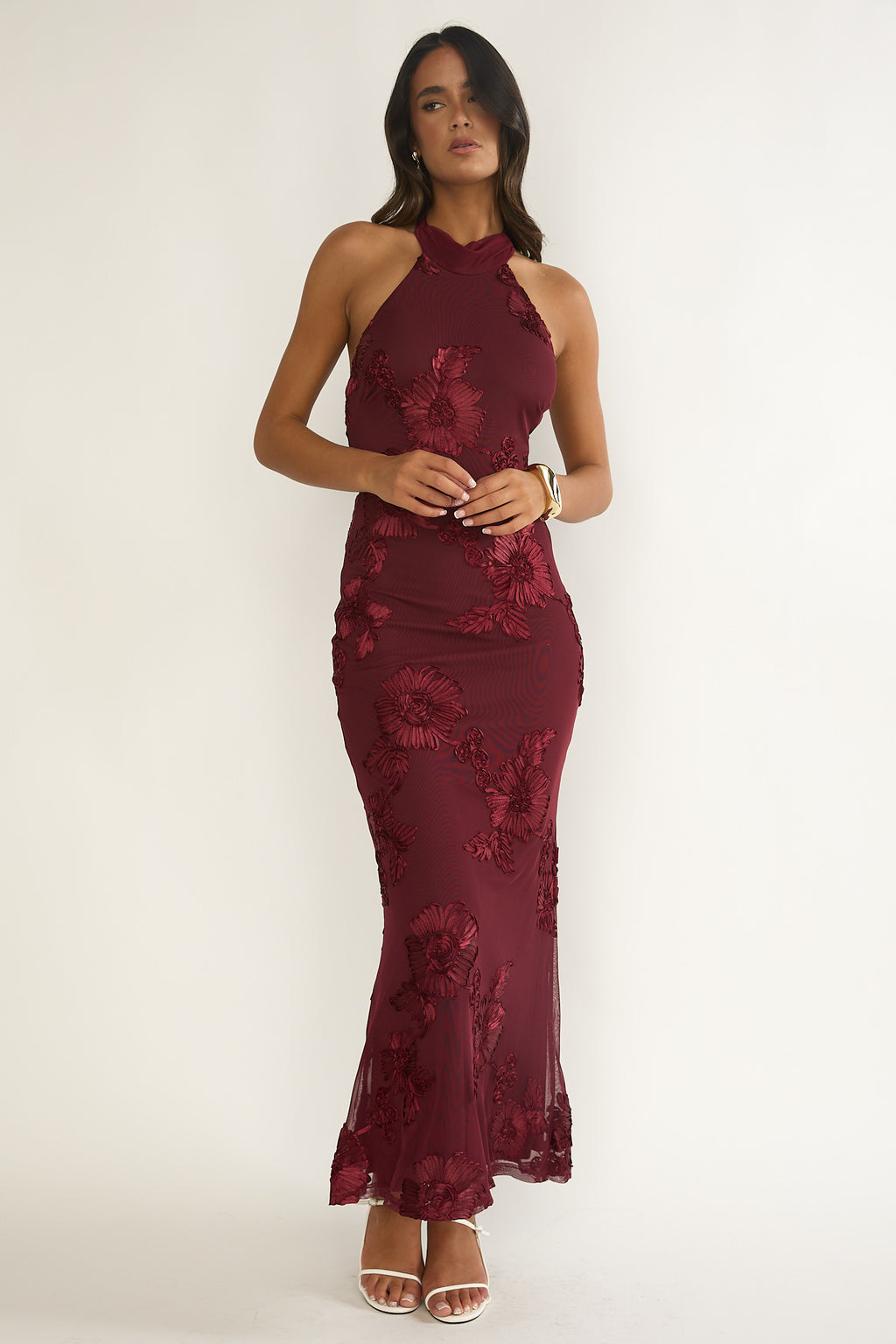 Shana Halterneck Maxi Dress Embellished Wine by Selfie Leslie Australia