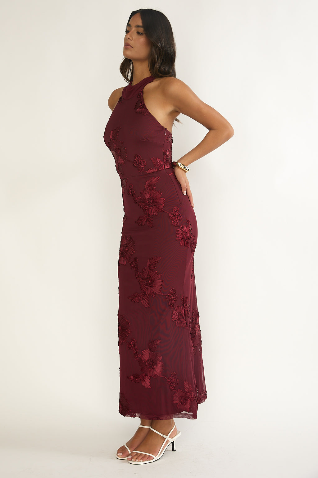 Shana Halterneck Maxi Dress Embellished Wine by Selfie Leslie Australia