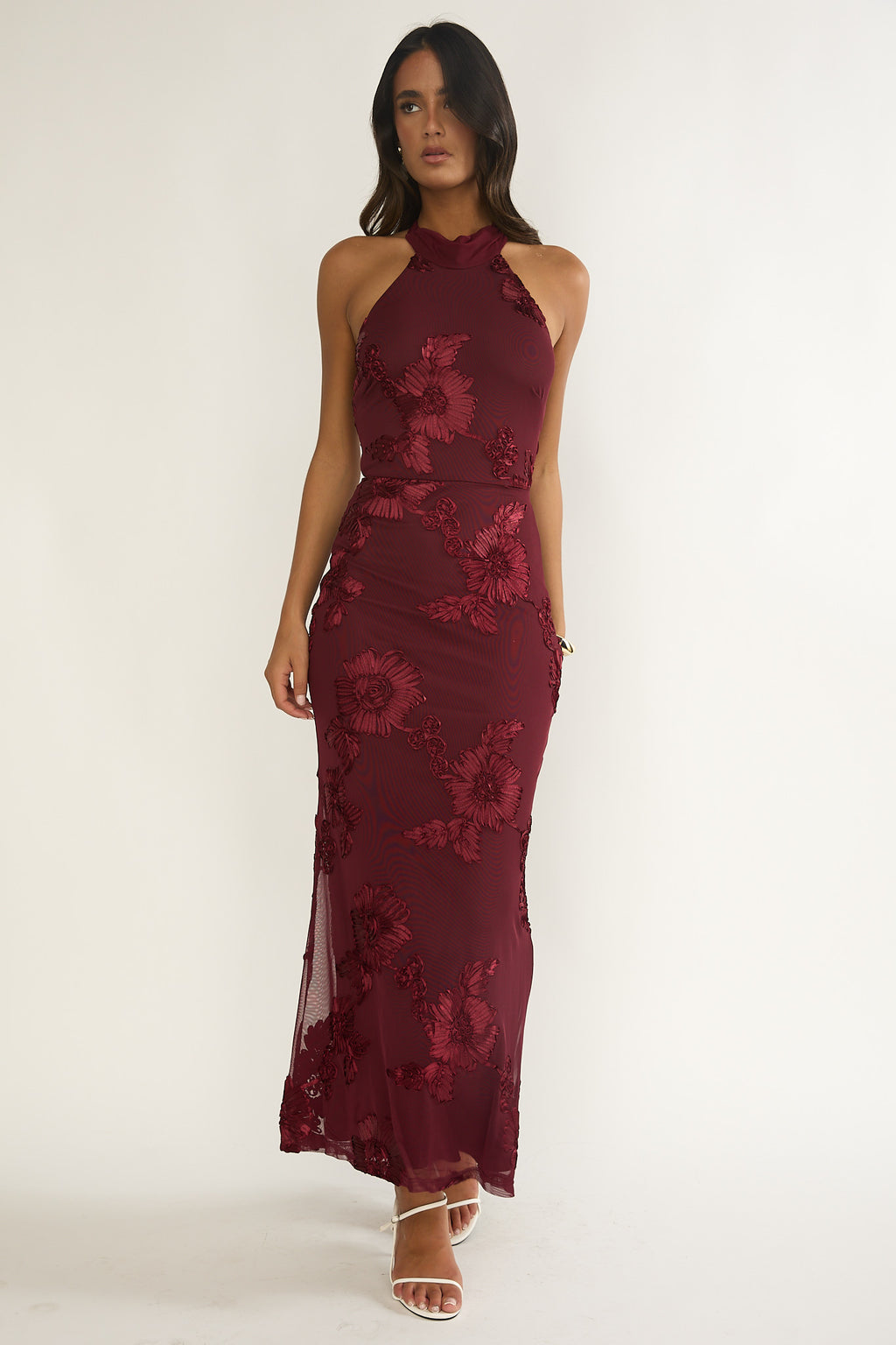 Shana Halterneck Maxi Dress Embellished Wine by Selfie Leslie Australia