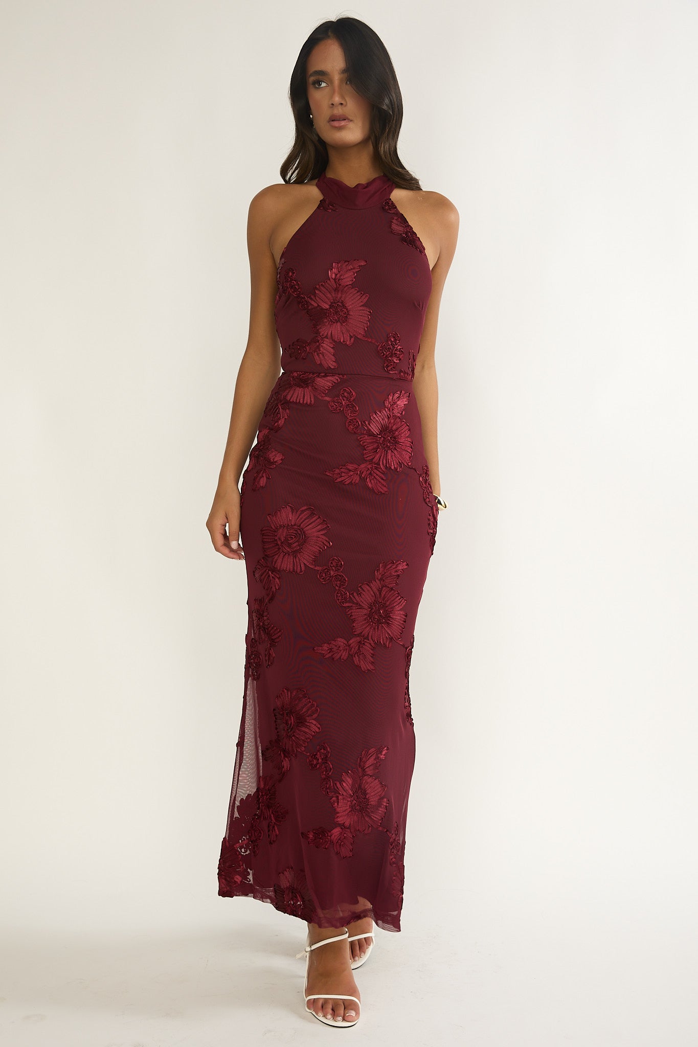 Shana Halterneck Maxi Dress Embellished Wine by Selfie Leslie Australia