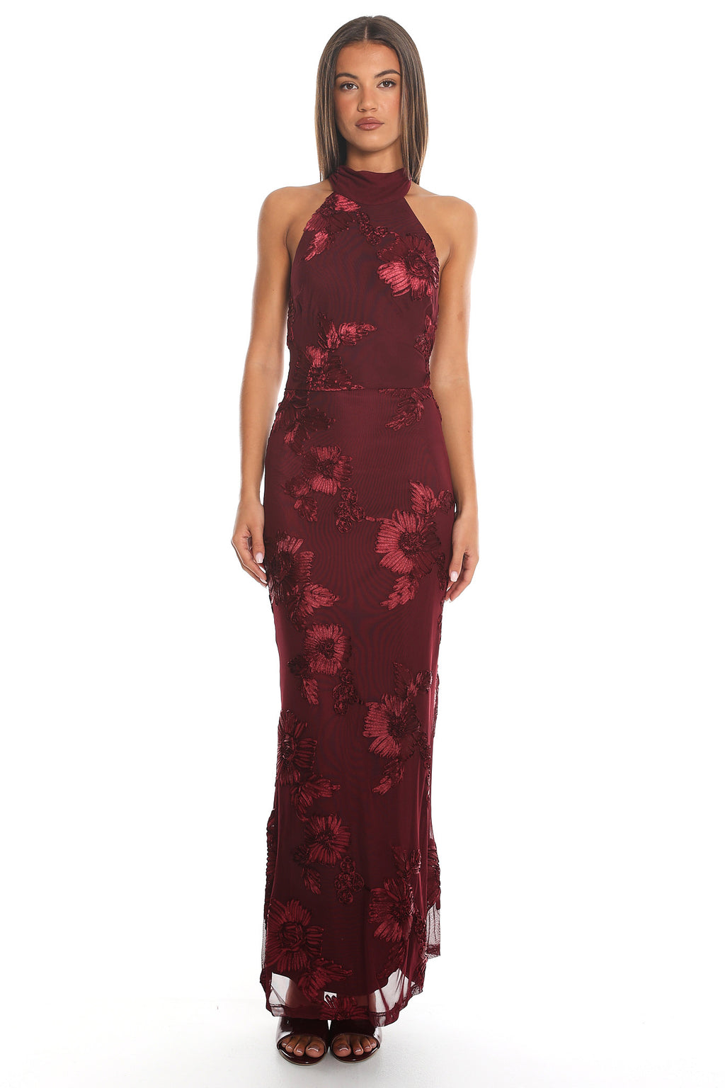 Shana Halterneck Maxi Dress Embellished Wine by Selfie Leslie Australia