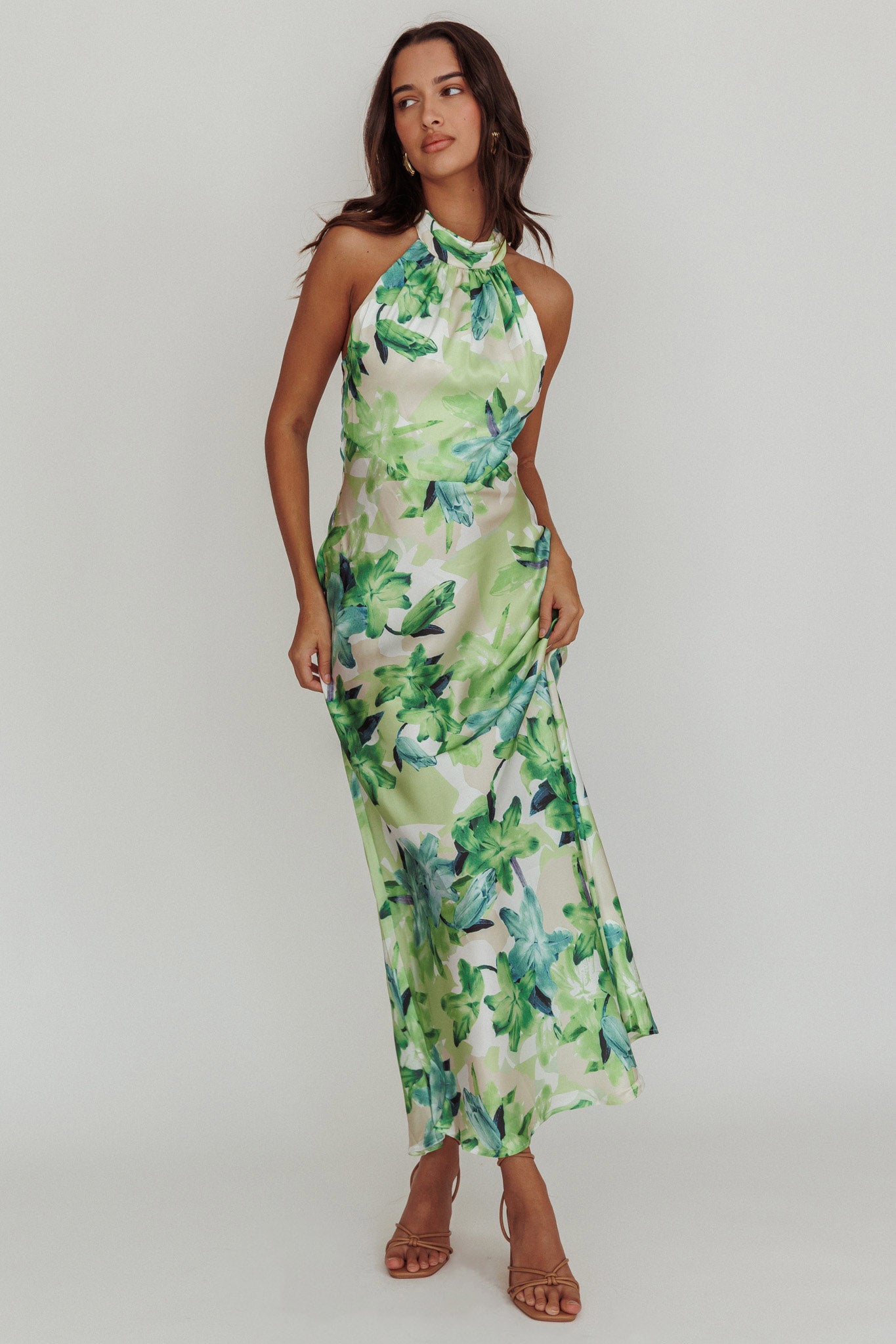 Shana Halterneck Maxi Dress Floral Green by Selfie Leslie Australia