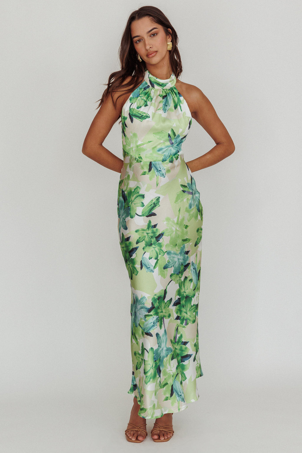 Shana Halterneck Maxi Dress Floral Green by Selfie Leslie Australia