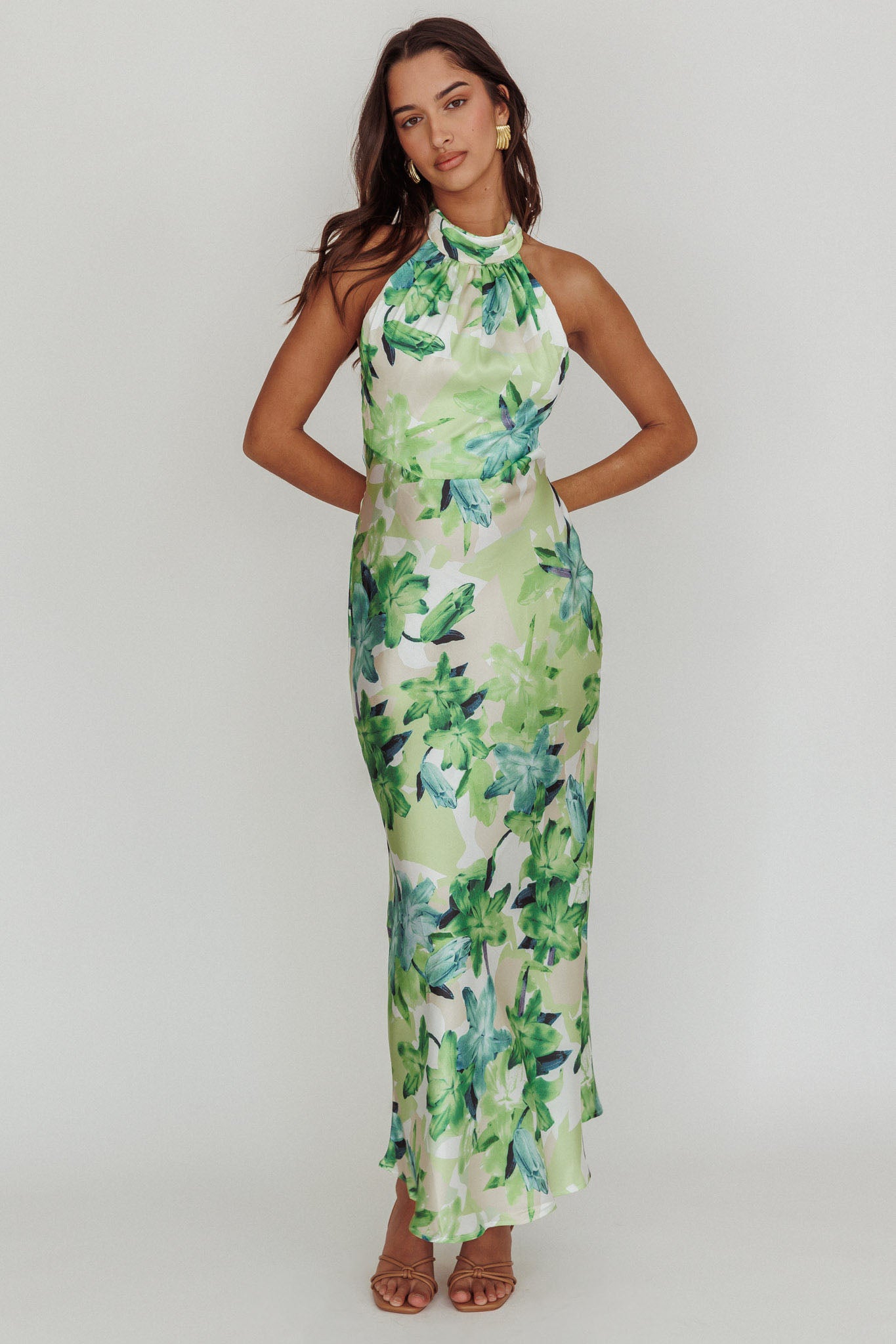 Shana Halterneck Maxi Dress Floral Green by Selfie Leslie Australia